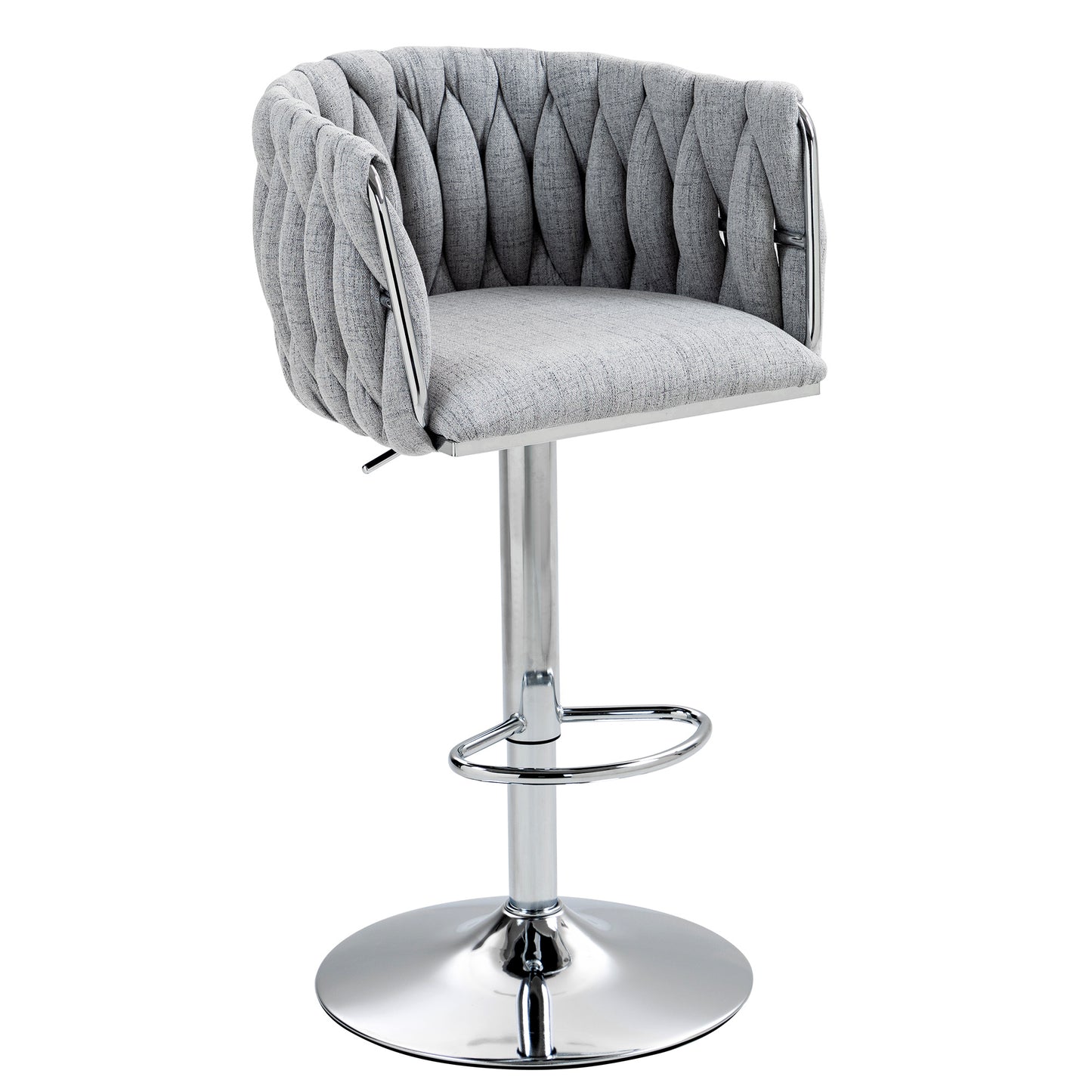 360° Swivel Fabric Bar Stools Set of 2 - Adjustable Counter Height Chairs with Woven Back & Footrest, Gray