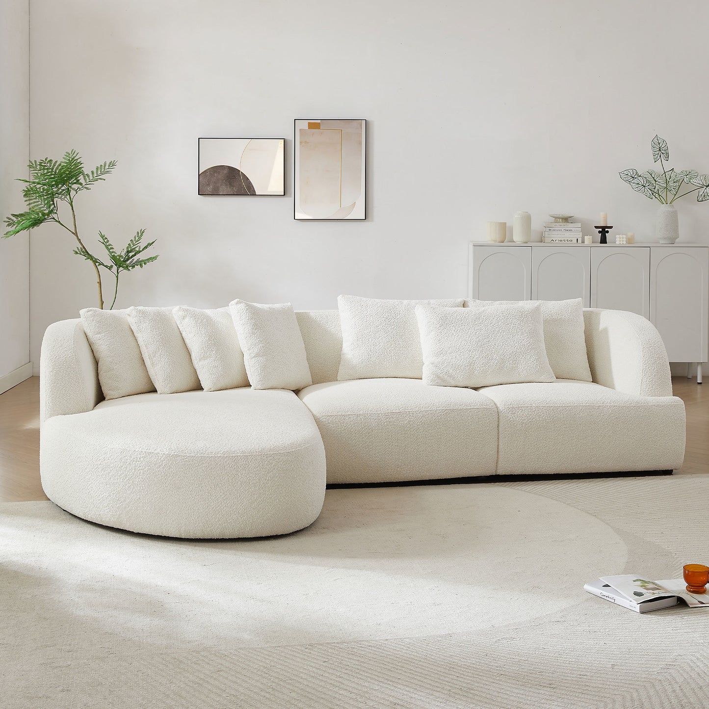 Convertible Corner Sofa with Left Chaise Longue - Beige Sectional Sofa