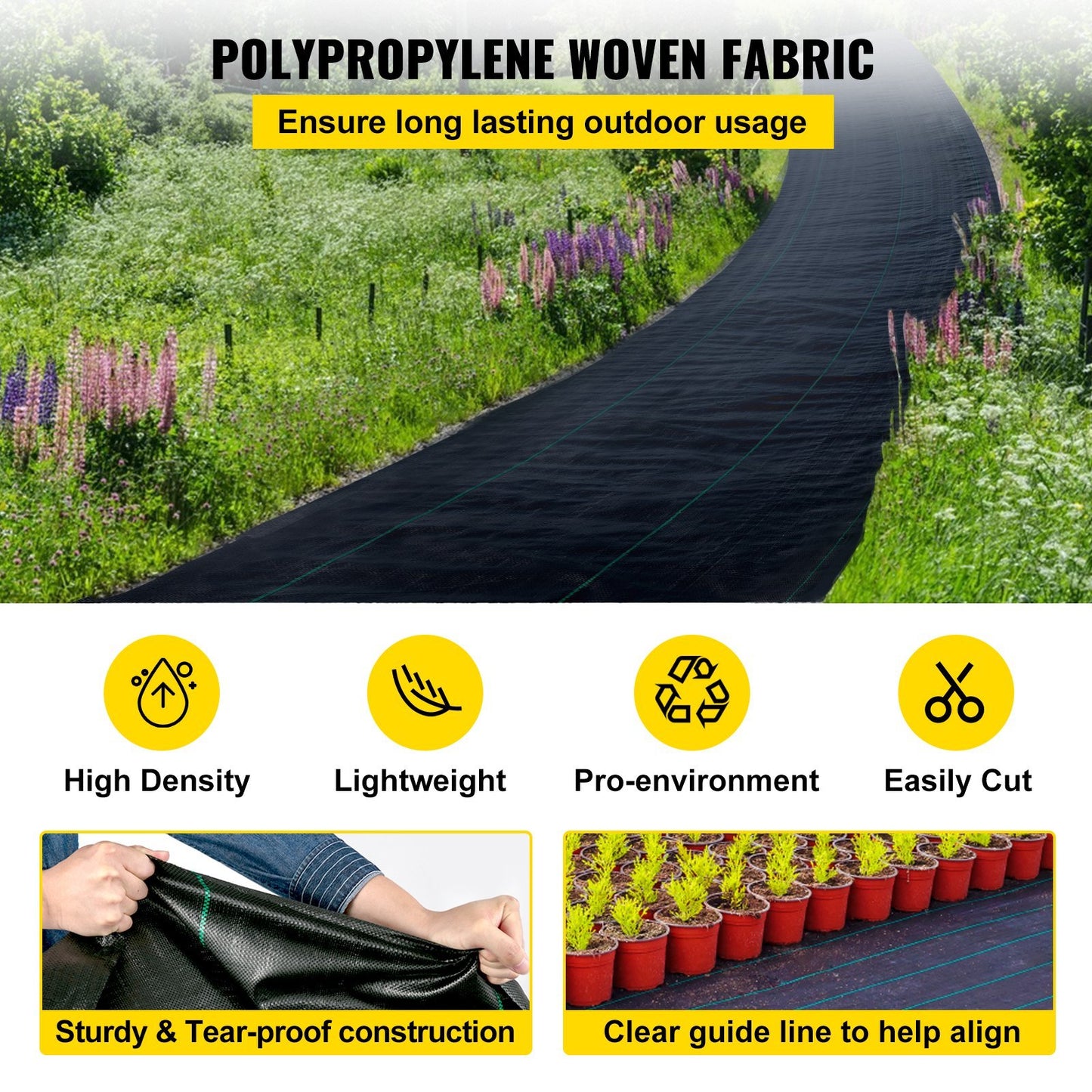 Premium Heavy Duty Weed Barrier Fabric - 6FT x 300FT, 3.2OZ