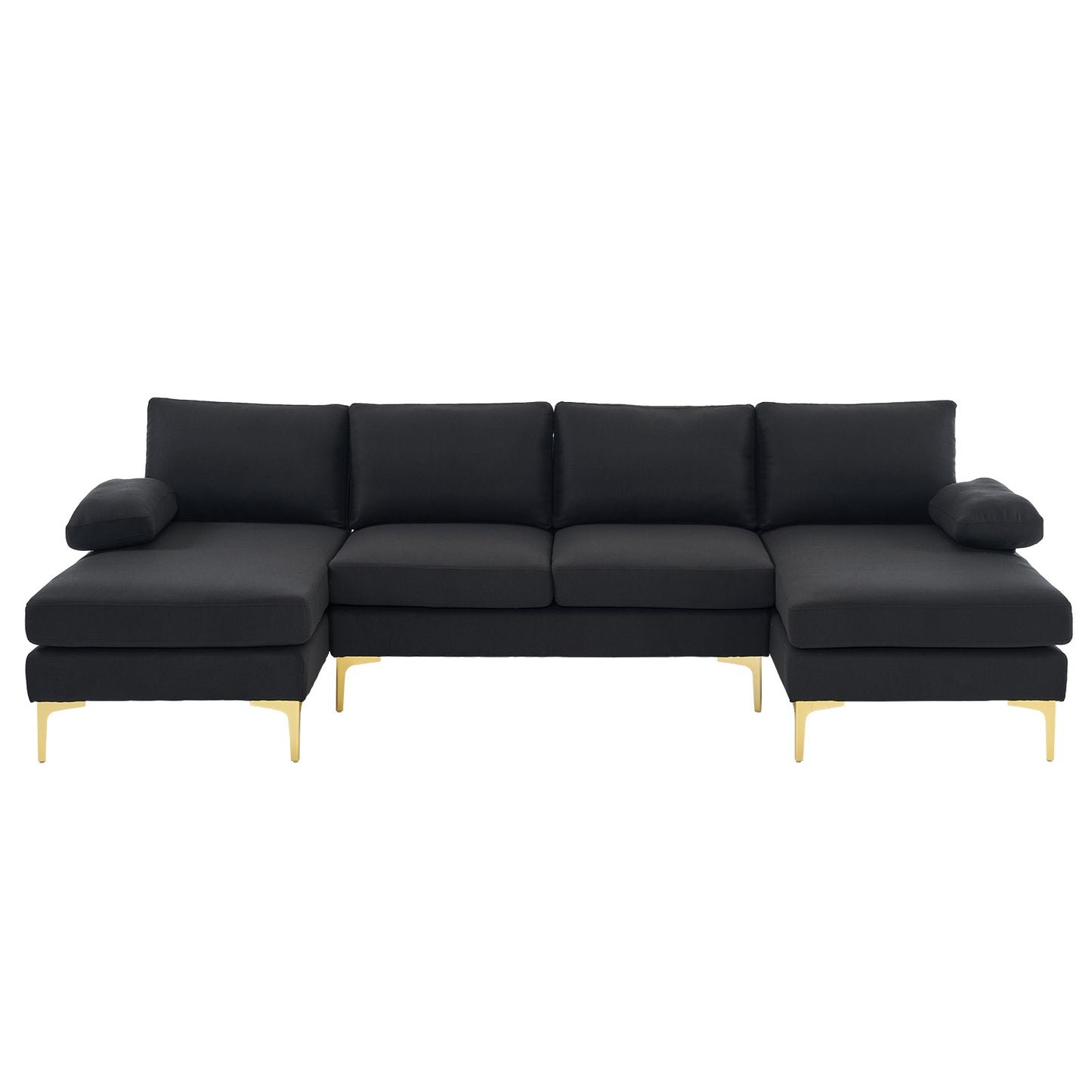 U-Shaped 4-Seat Modular Sofa - Black Linen with Golden Feet