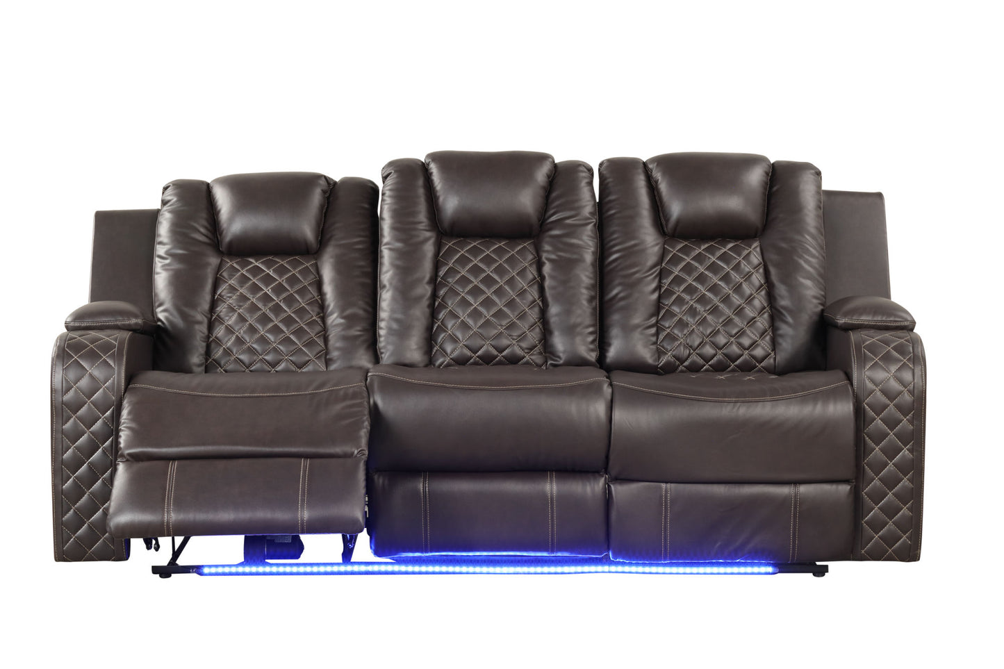 LED & Power Recliner 3 PC Living Room Set - Faux Leather in Brown