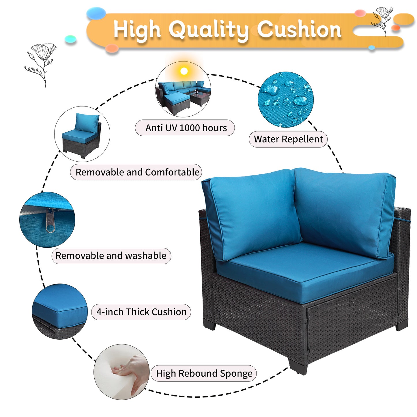 7-Piece Outdoor Garden Patio Furniture - PE Rattan Wicker Sofa Set & Coffee Table