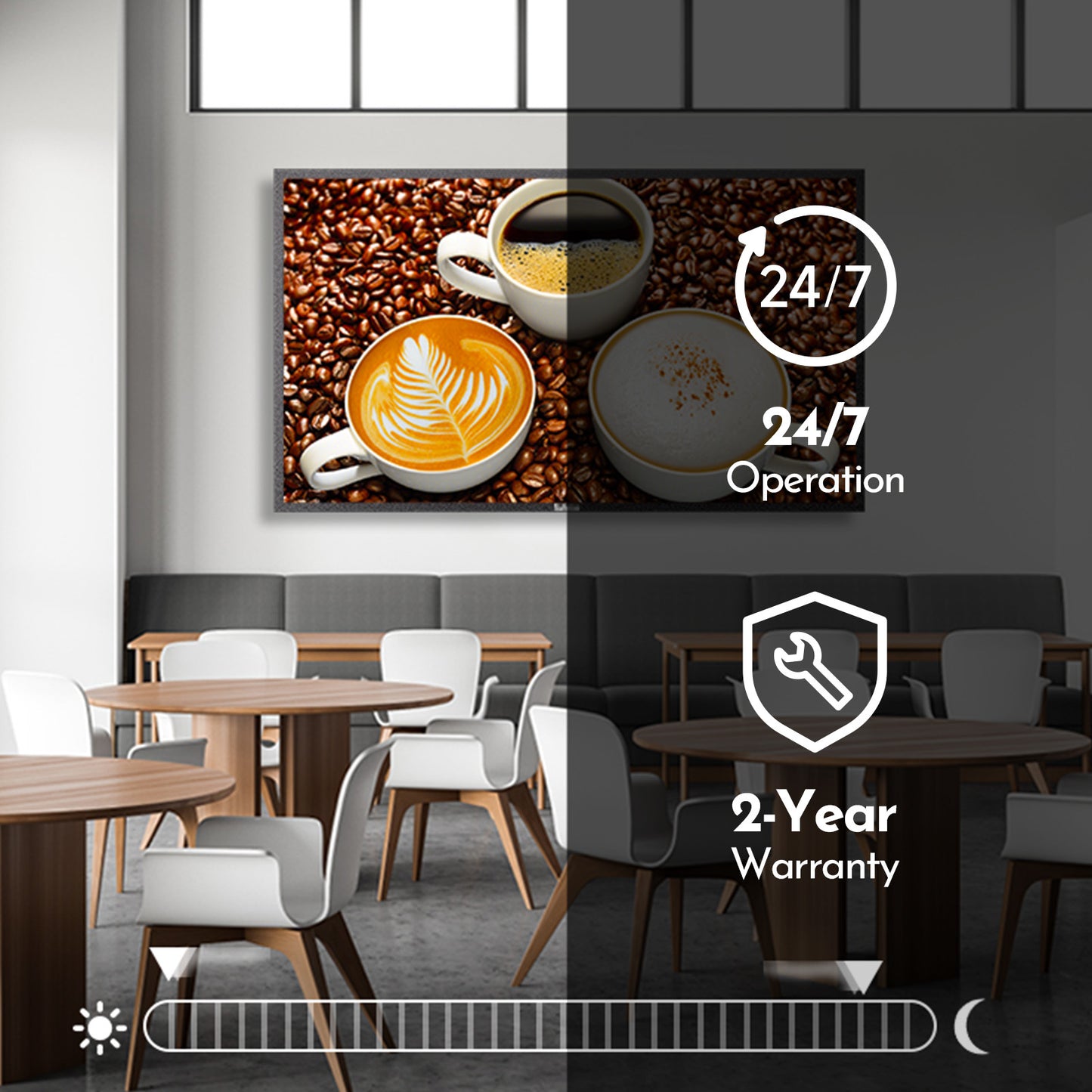 65 Inch Outdoor TV, 2000nits 4K UHD Weatherproof TV for Business - 2-Yr Warranty, 24/7 Operation, IP66 Waterproof
