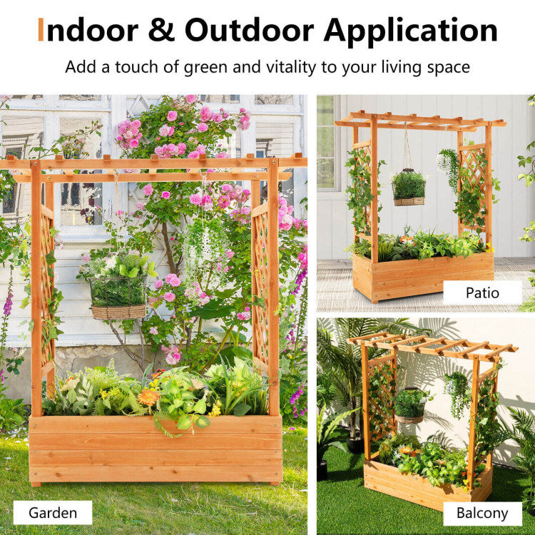 Raised Garden Bed with Trellis - 100% Solid Wood Frame