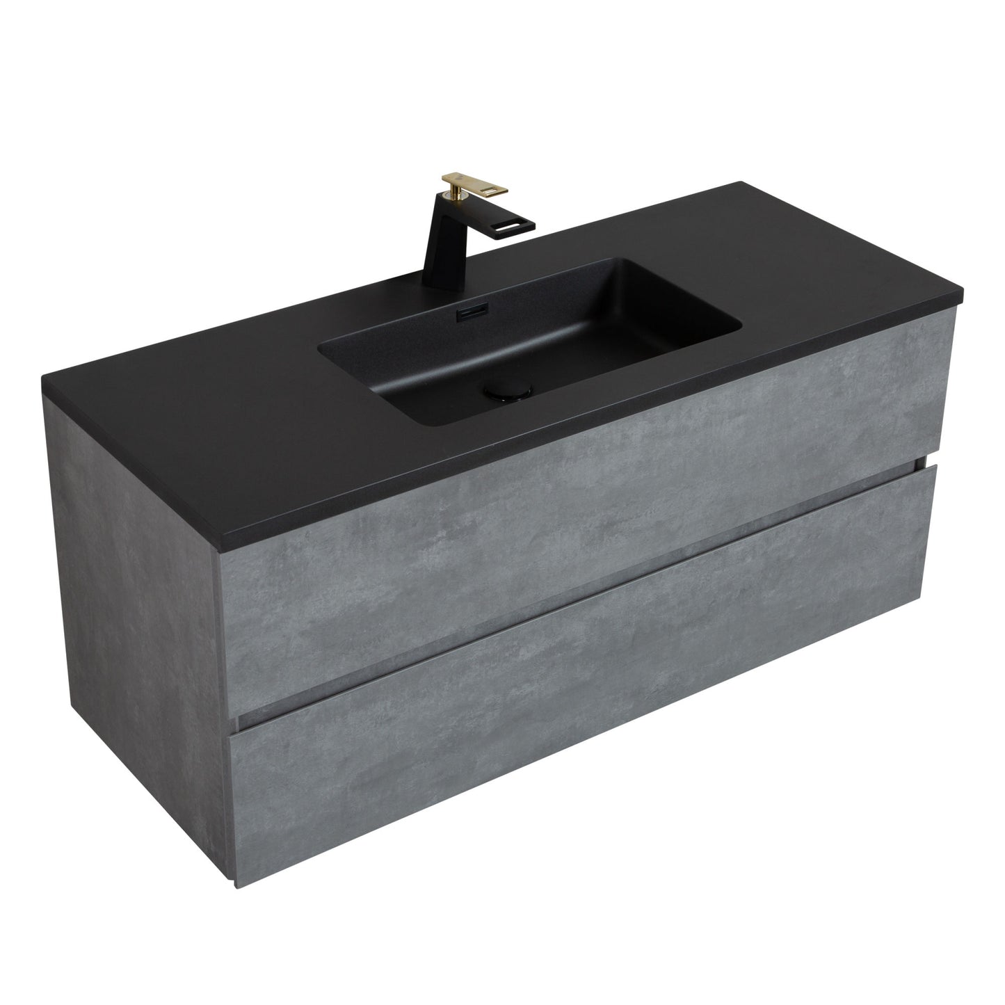 47'' Wall Mounted Single Bathroom Vanity - Ash Gray with Matte Black Surface Top