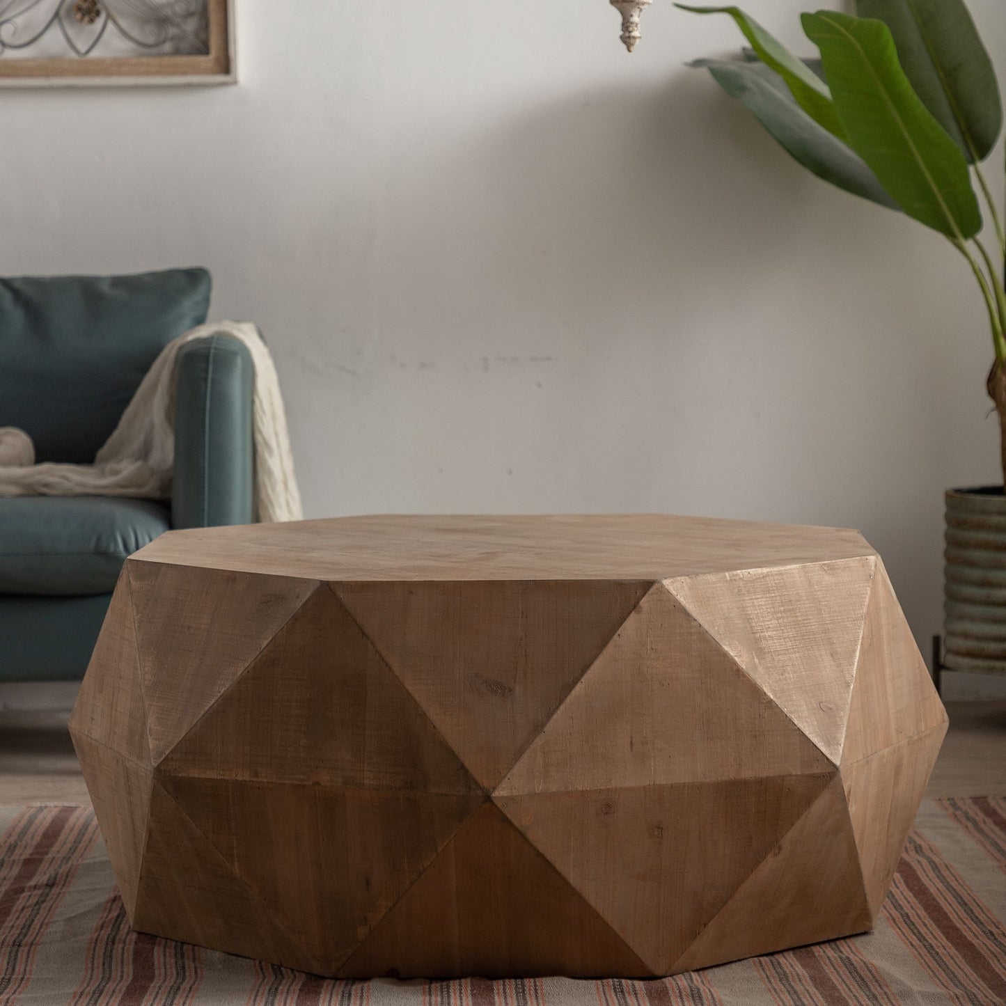38" American Retro Style Coffee Table with Embossed Pattern Design