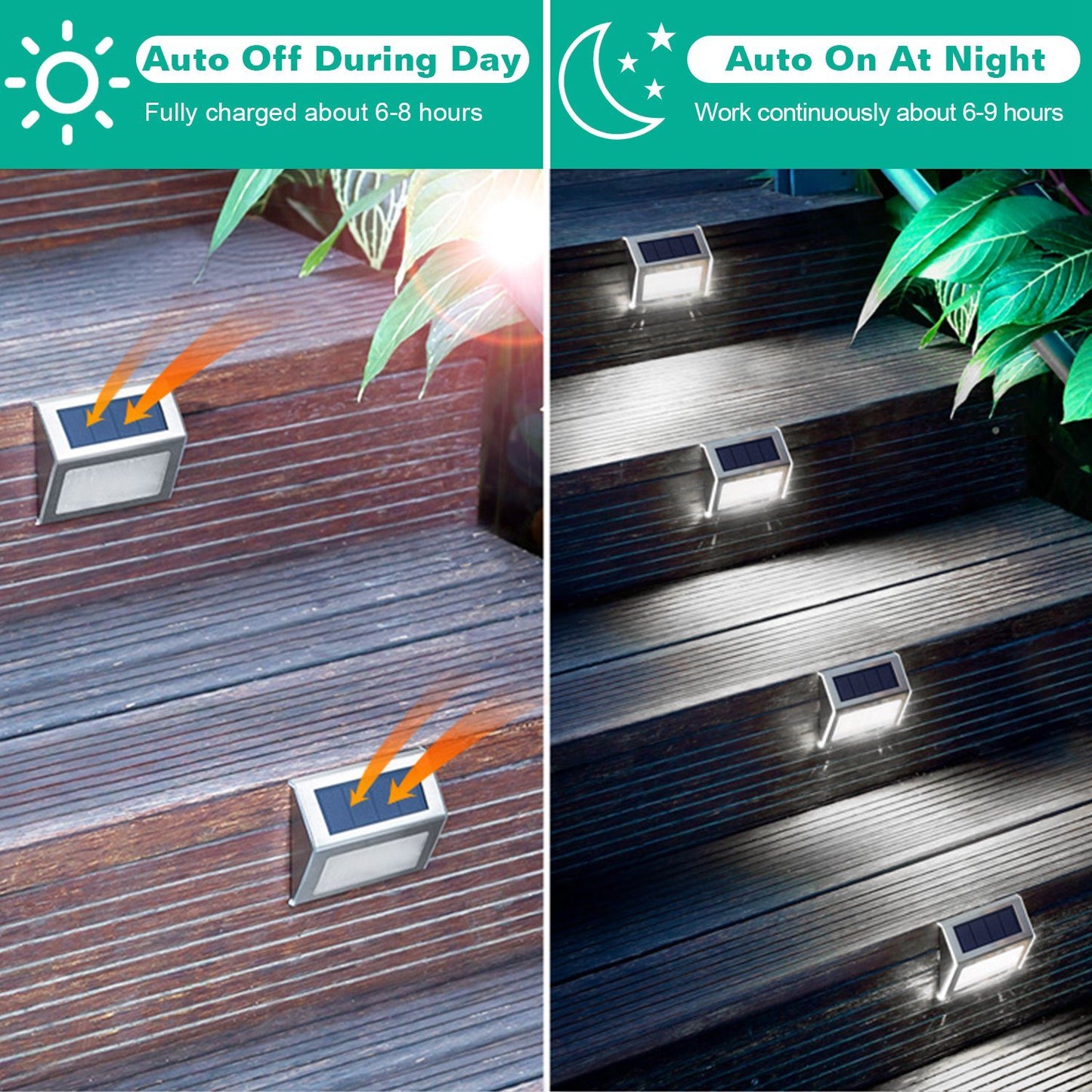 6-Pack Solar Step Lights - Stainless Steel Outdoor LED Deck & Fence Lamps