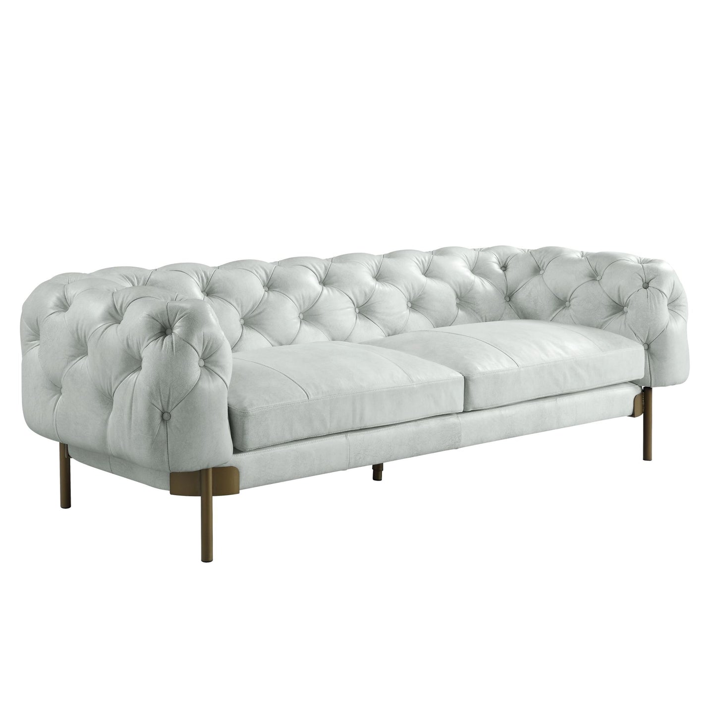 Vintage White Top Grain Leather Chesterfield Sofa
