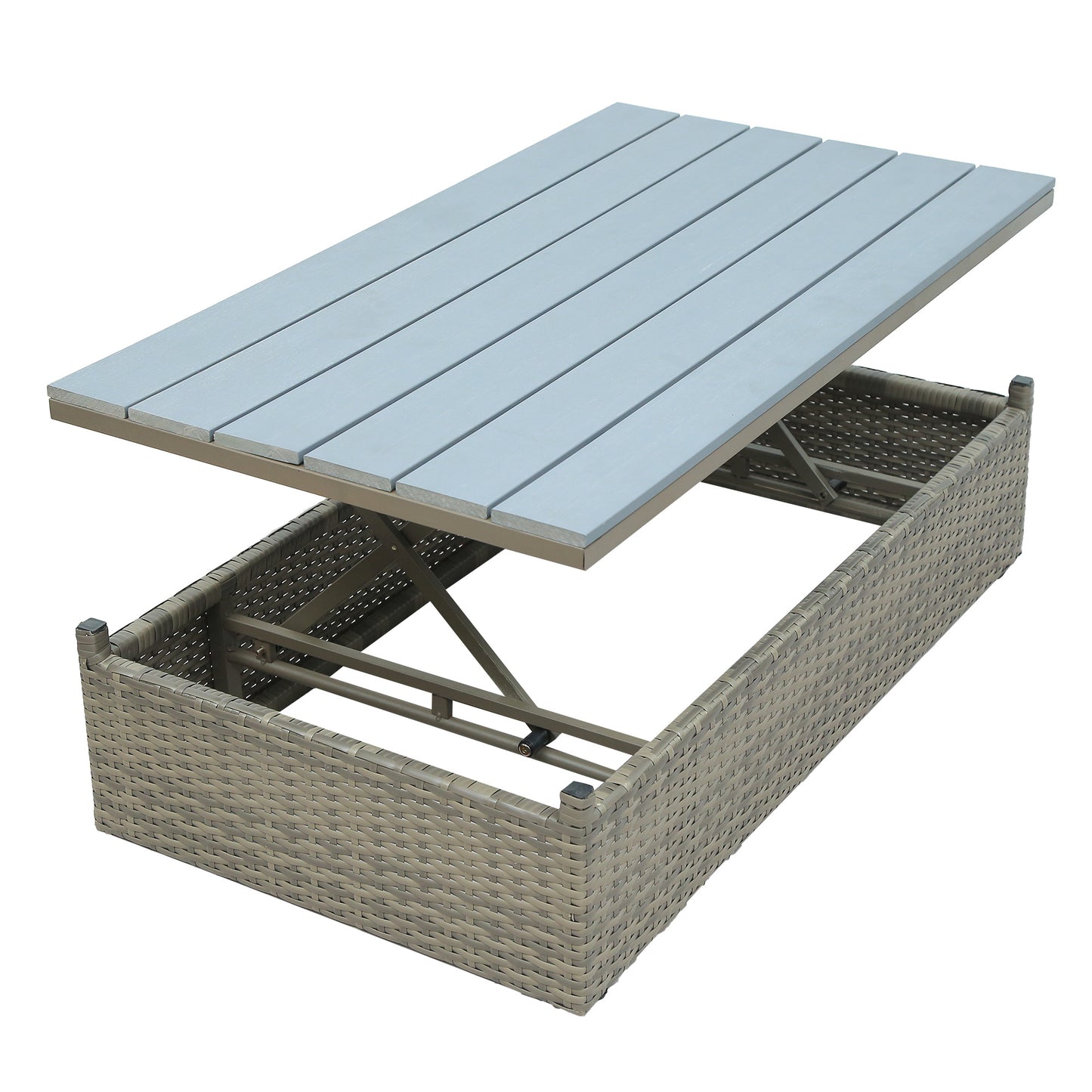 5-Piece Patio Wicker Furniture Set - Sofa, Ottomans & Lift Top Table