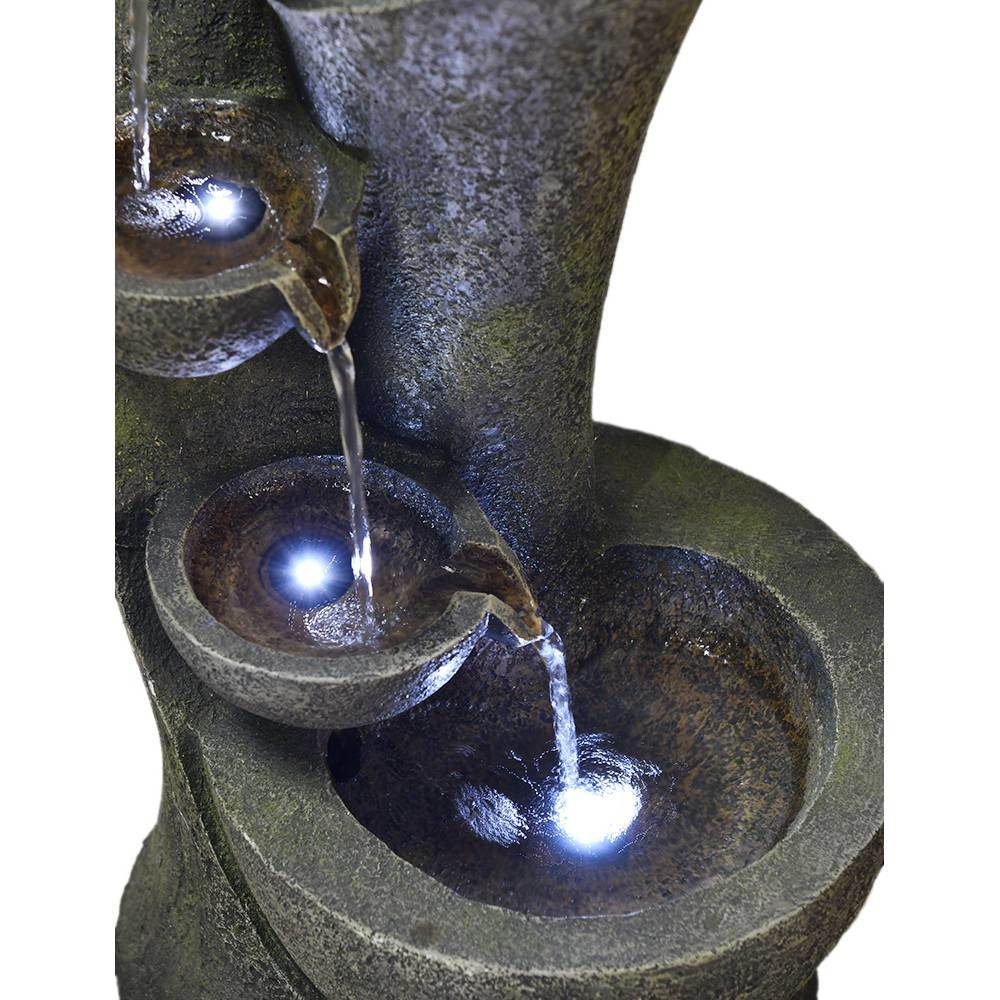 23.5" Outdoor Water Fountain with LED Light - Modern Curved Waterfall