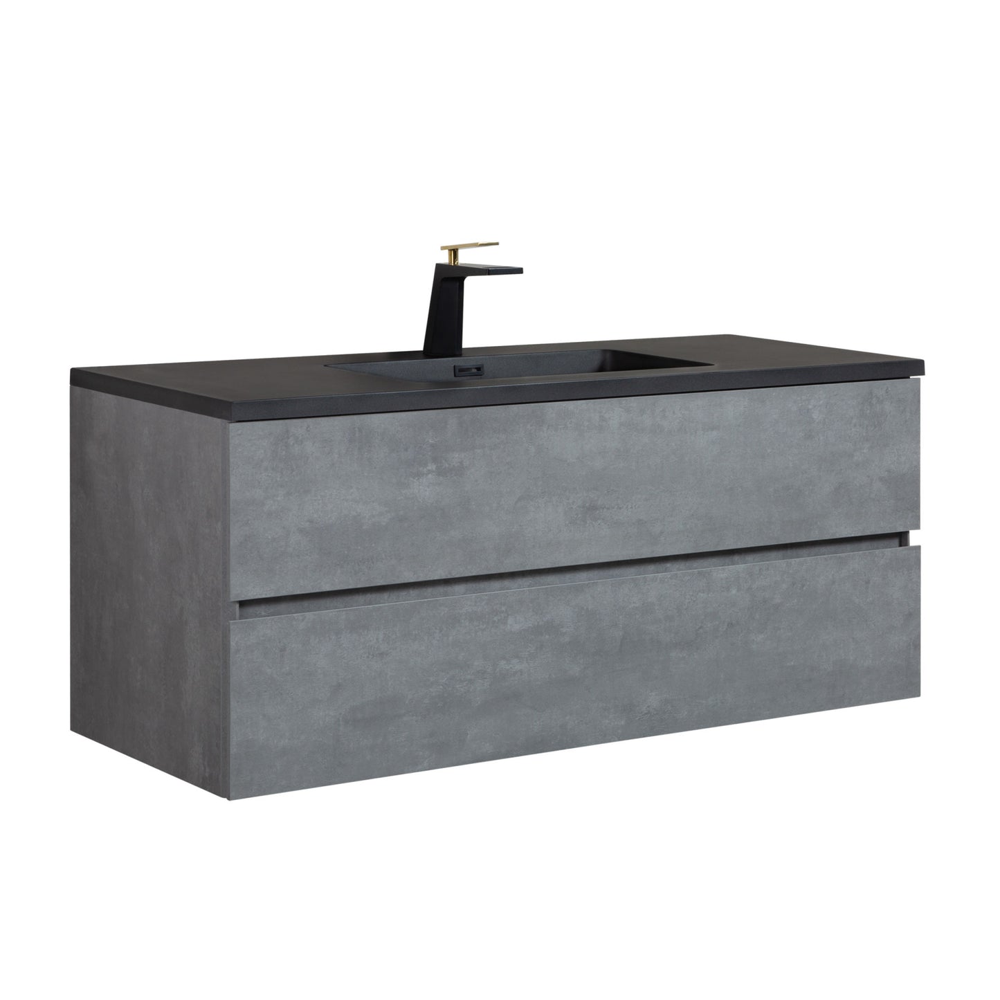 47'' Wall Mounted Single Bathroom Vanity - Ash Gray with Matte Black Surface Top