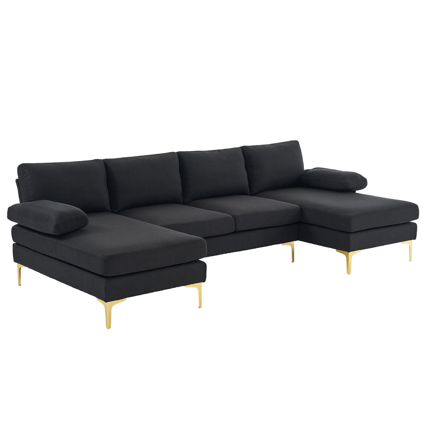 U-Shaped 4-Seat Modular Sofa - Black Linen with Golden Feet