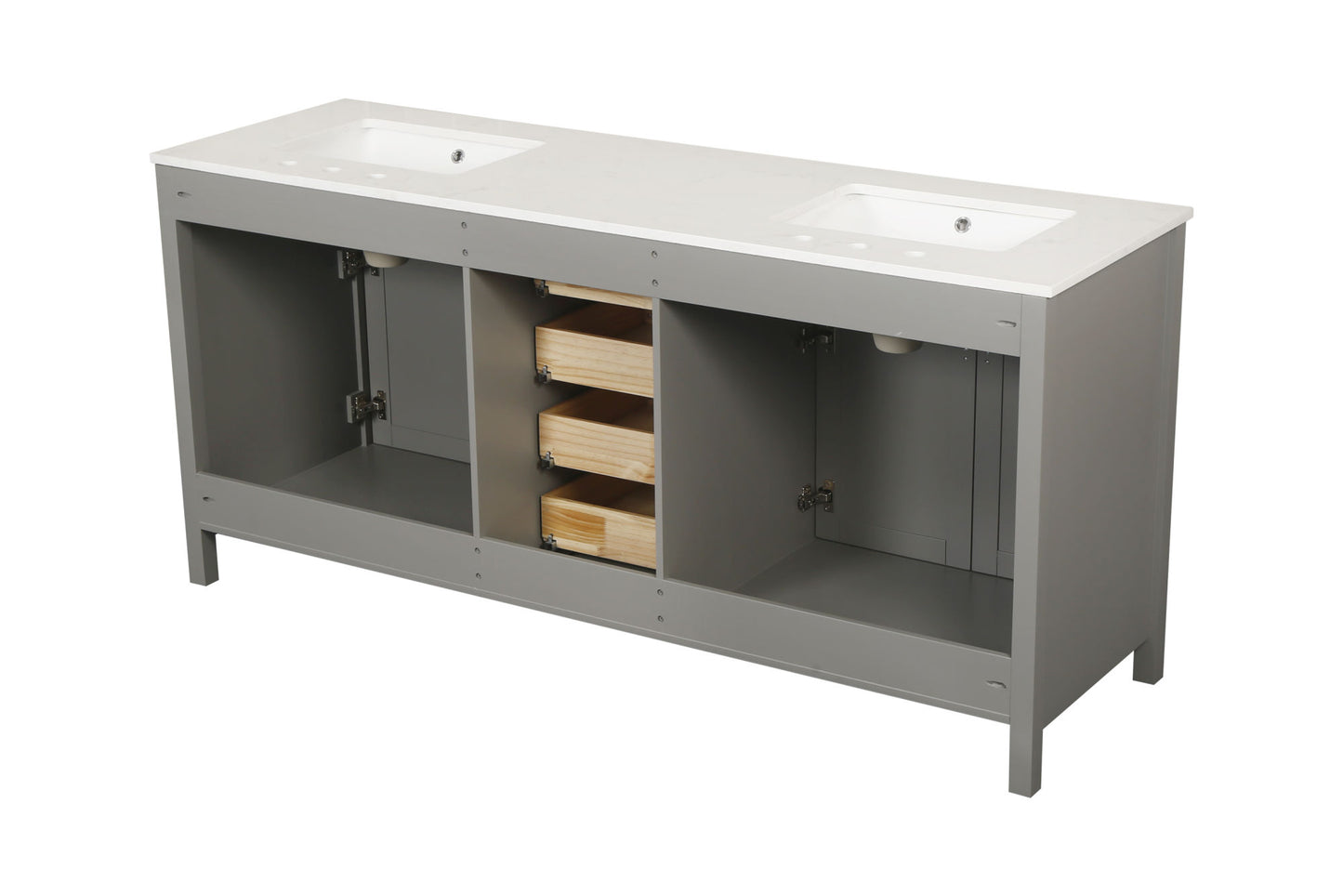 72-Inch Gray Vanity Sink Combo - Marble Countertop & Bathroom Sink Cabinet