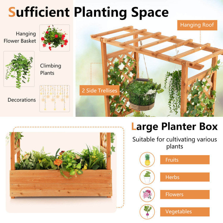 Raised Garden Bed with Trellis - 100% Solid Wood Frame