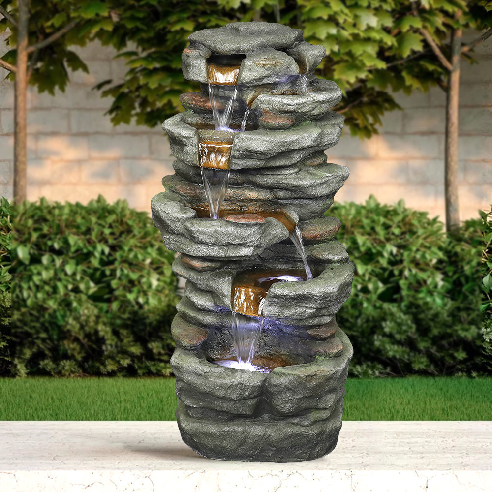 32.6" Rock Water Fountain with LED Lights - Outdoor Decor
