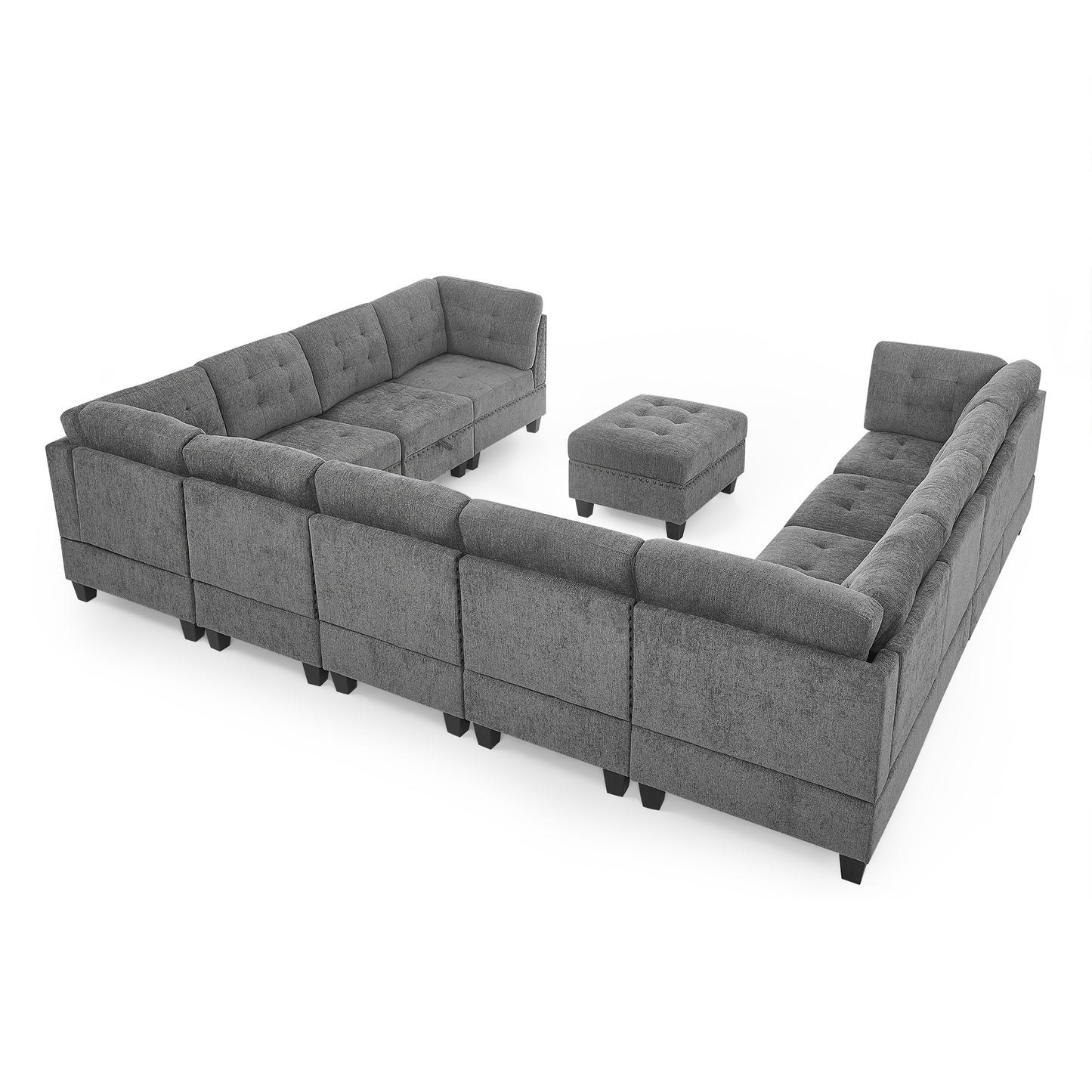 U-Shape Modular Sectional Sofa - DIY Combination, 12-Piece Set in Gray
