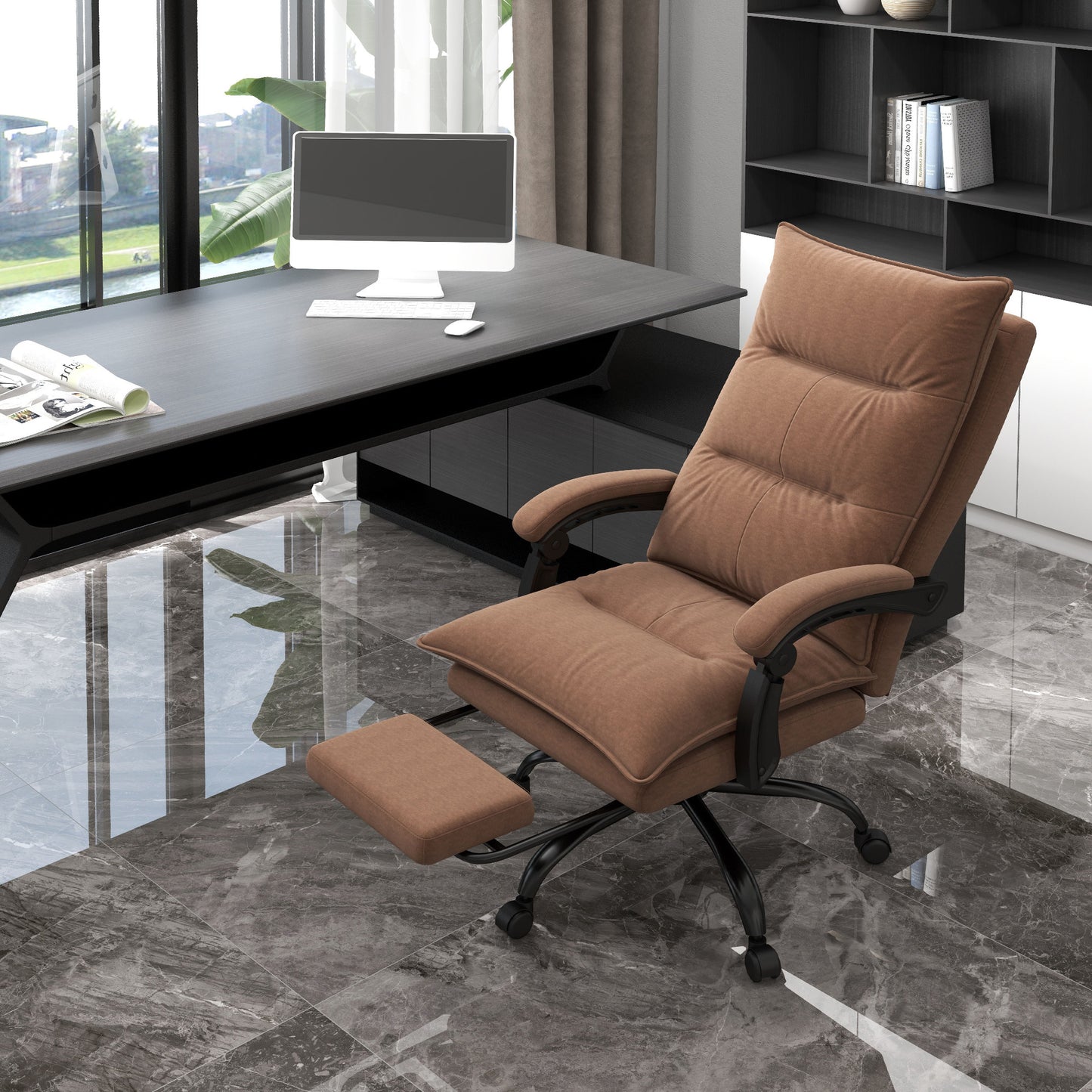 Microfiber Heated Massage Office Chair with Footrest & Armrest