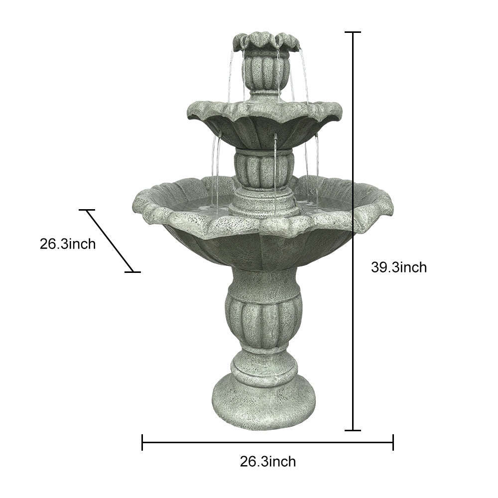 39.3" Outdoor Concrete Floor Water Fountain - Submersible Electric Pump