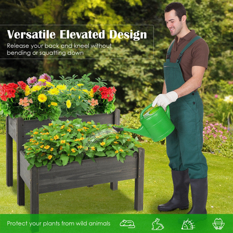 2 Tier Wooden Raised Garden Bed with Legs and Drain Holes