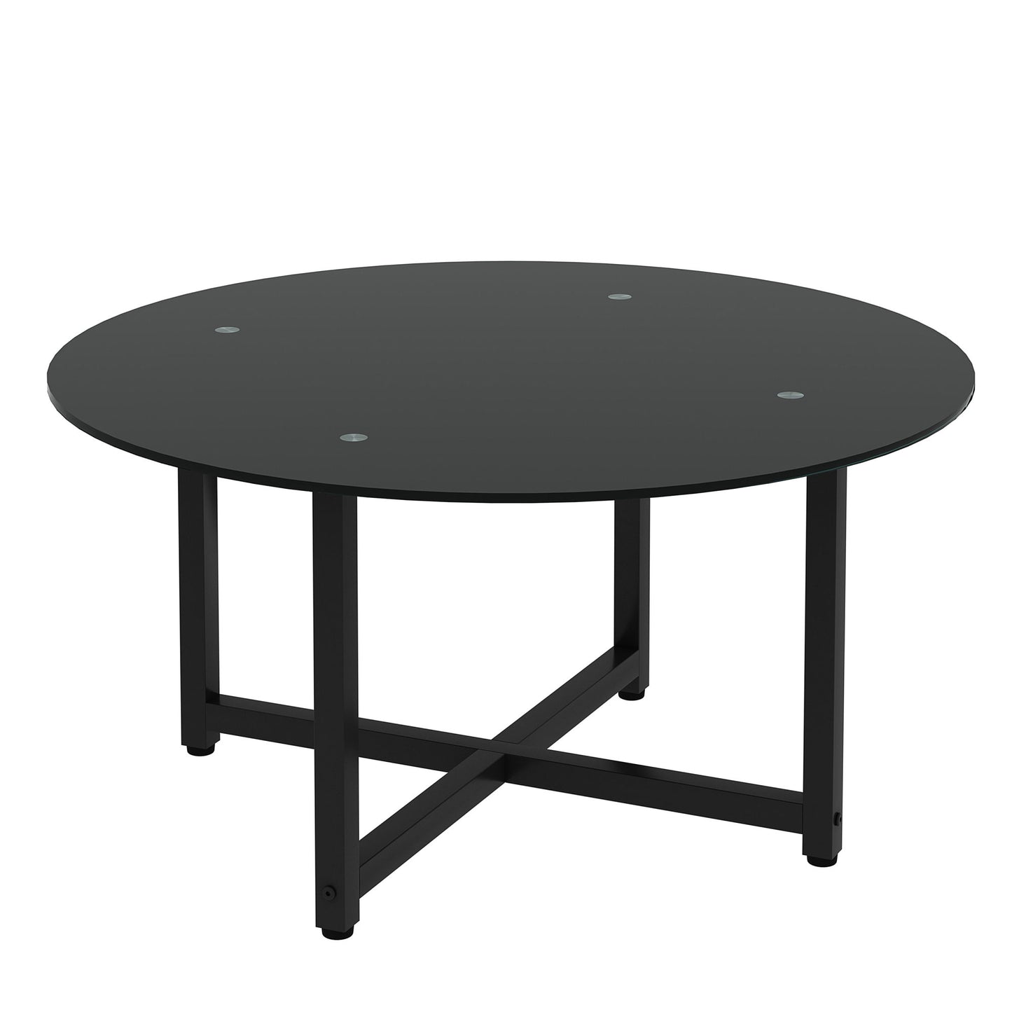 Modern Side Center Table for Living Room - Round Tempered Glass, 220lbs Capacity