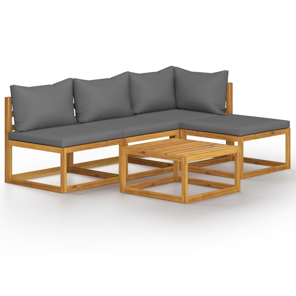 5-Piece Patio Lounge Set with Cushions - Solid Acacia Wood