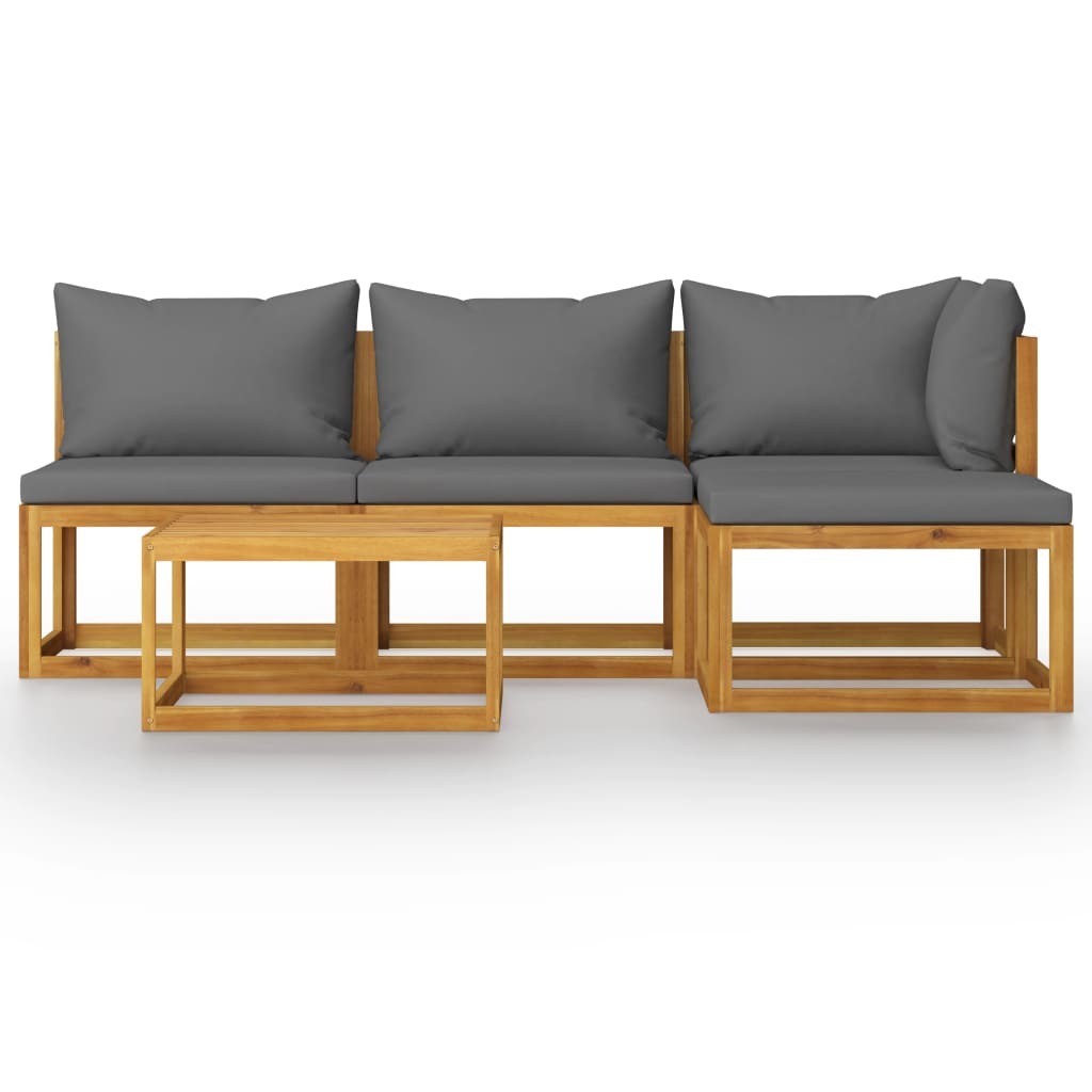 5-Piece Patio Lounge Set with Cushions - Solid Acacia Wood
