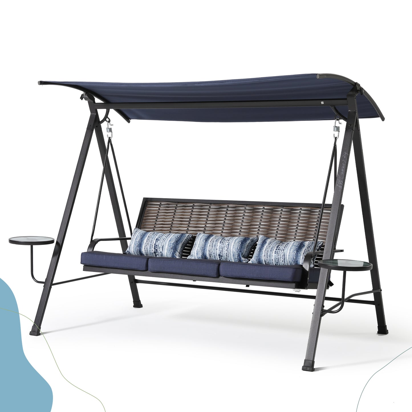 Steel 3-Seater Porch Swing with Canopy - Outdoor Swing Chair