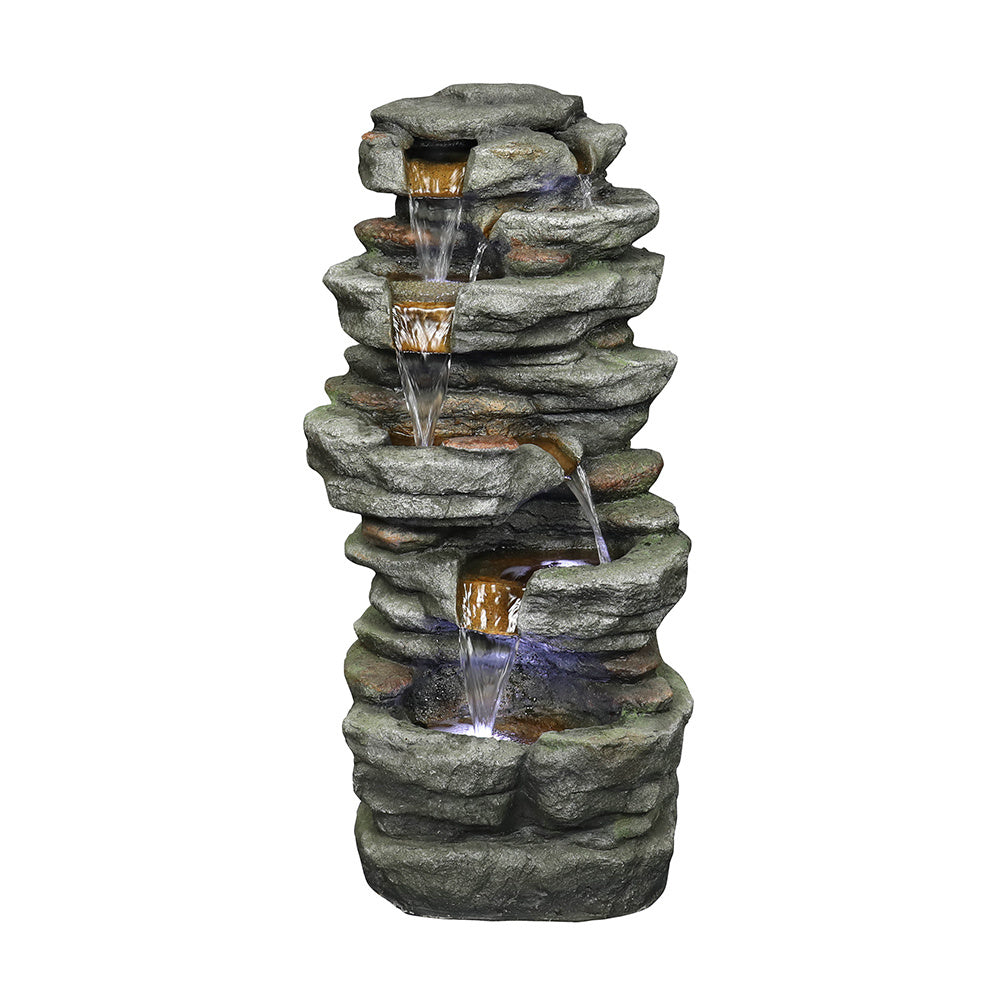 32.6" Rock Water Fountain with LED Lights - Outdoor Decor