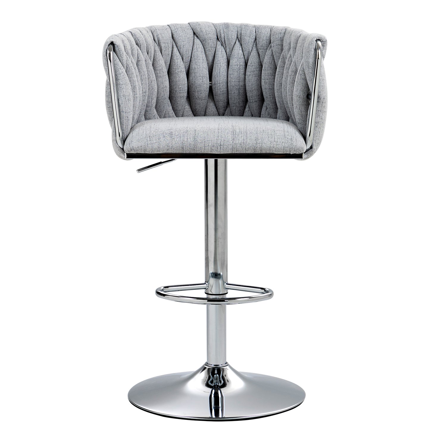 360° Swivel Fabric Bar Stools Set of 2 - Adjustable Counter Height Chairs with Woven Back & Footrest, Gray
