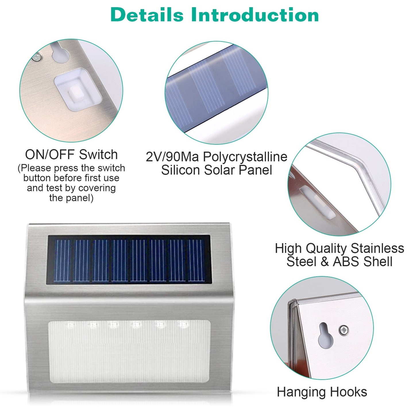 6-Pack Solar Step Lights - Stainless Steel Outdoor LED Deck & Fence Lamps