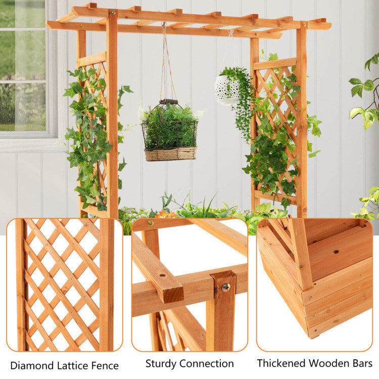 Raised Garden Bed with Trellis - 100% Solid Wood Frame