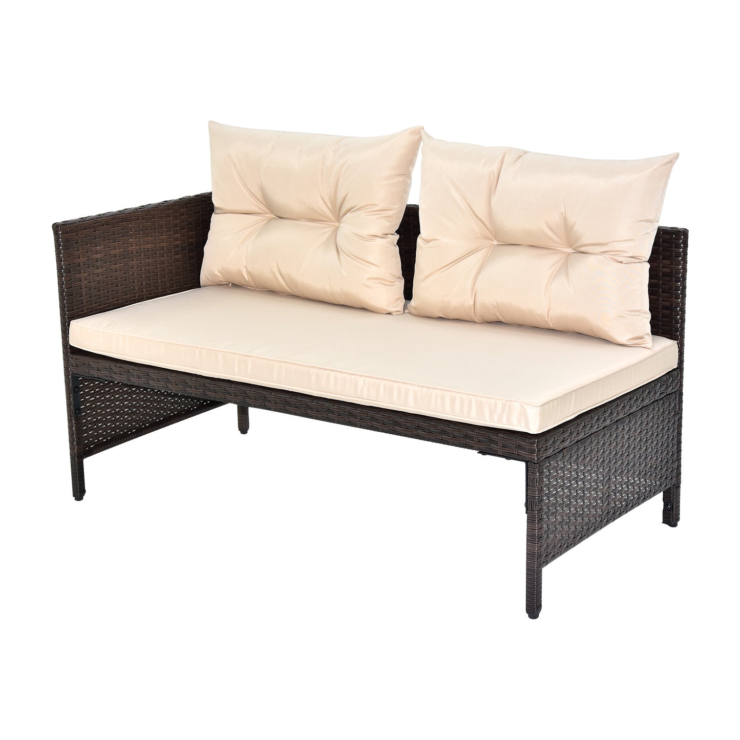 3-Piece Outdoor PE Rattan Furniture Set - Patio Black Wicker Loveseat Sofa