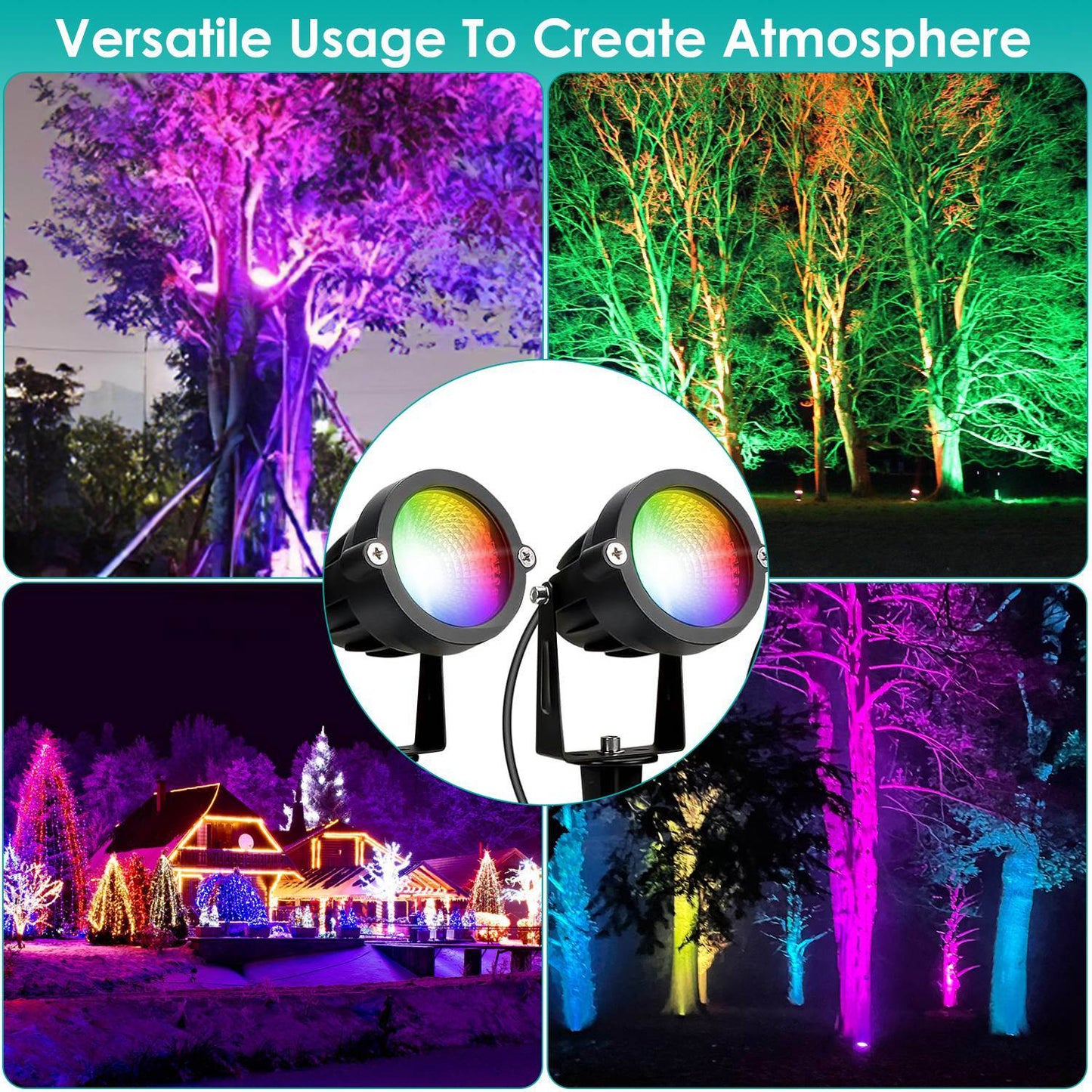 4Pcs Color Changing Landscape Lights - RGBW LED Spotlight, IP65 Waterproof