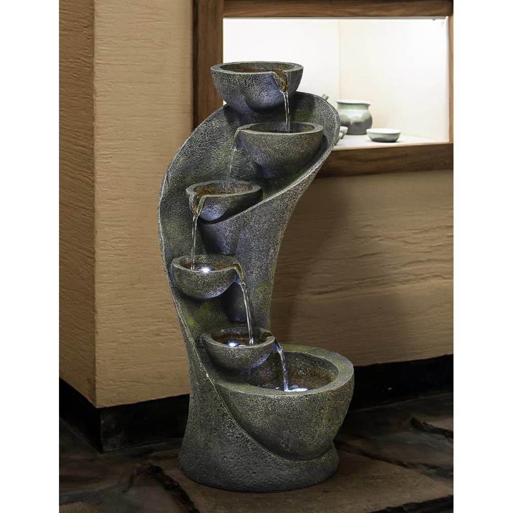 23.5" Outdoor Water Fountain with LED Light - Modern Curved Waterfall