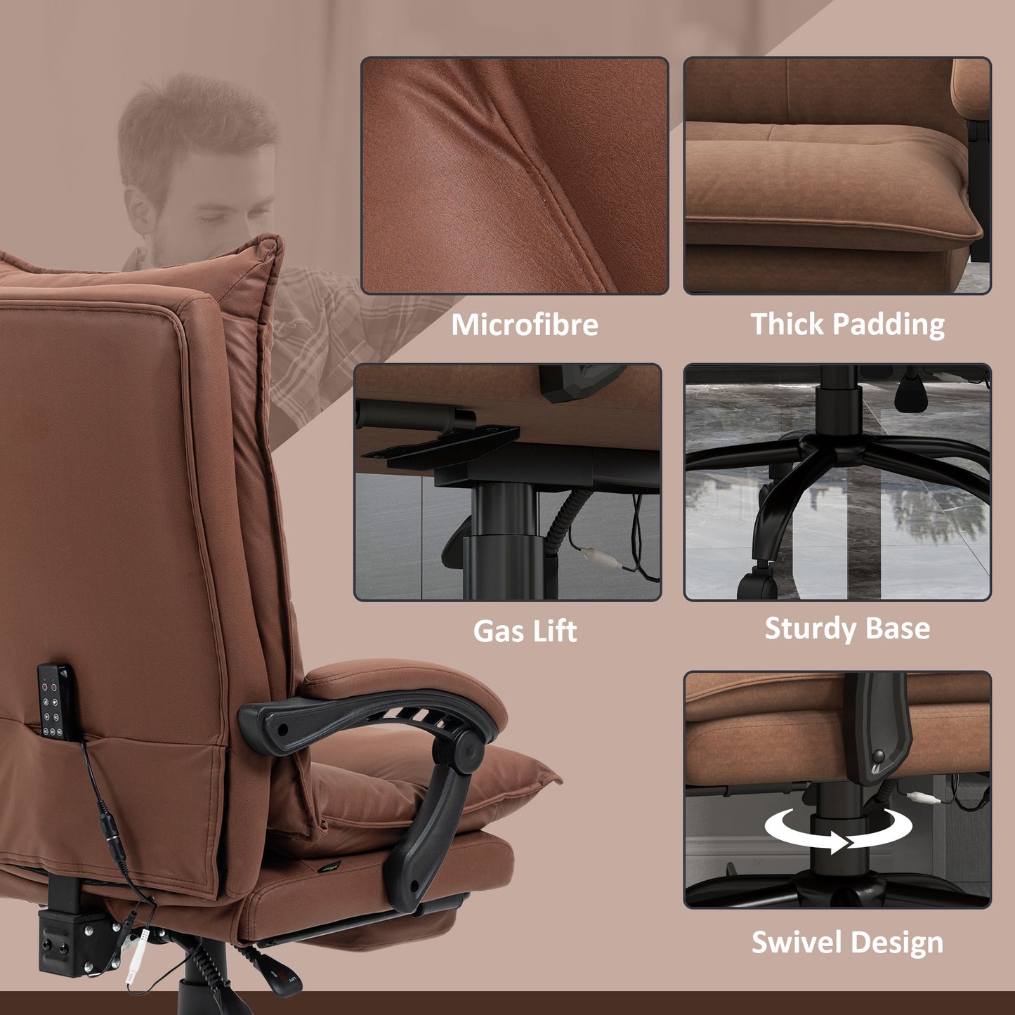 Microfiber Heated Massage Office Chair with Footrest & Armrest