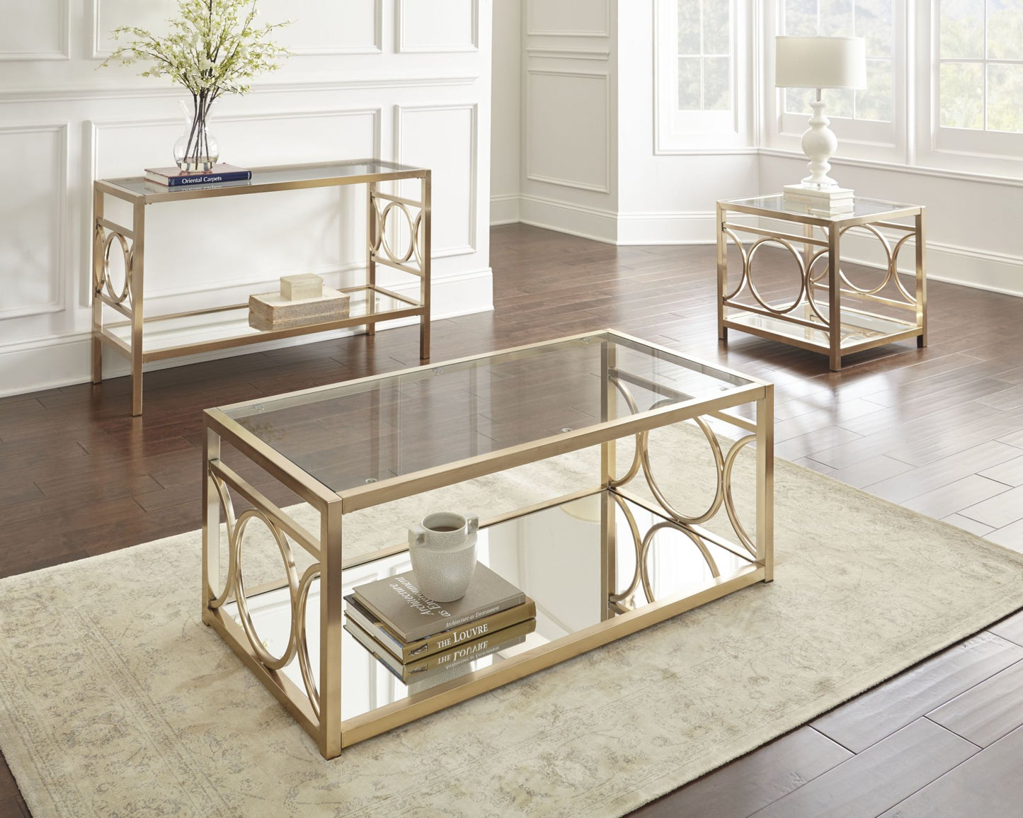 Olympia Gold Coffee Table - Tempered Glass, Iron, and Chrome