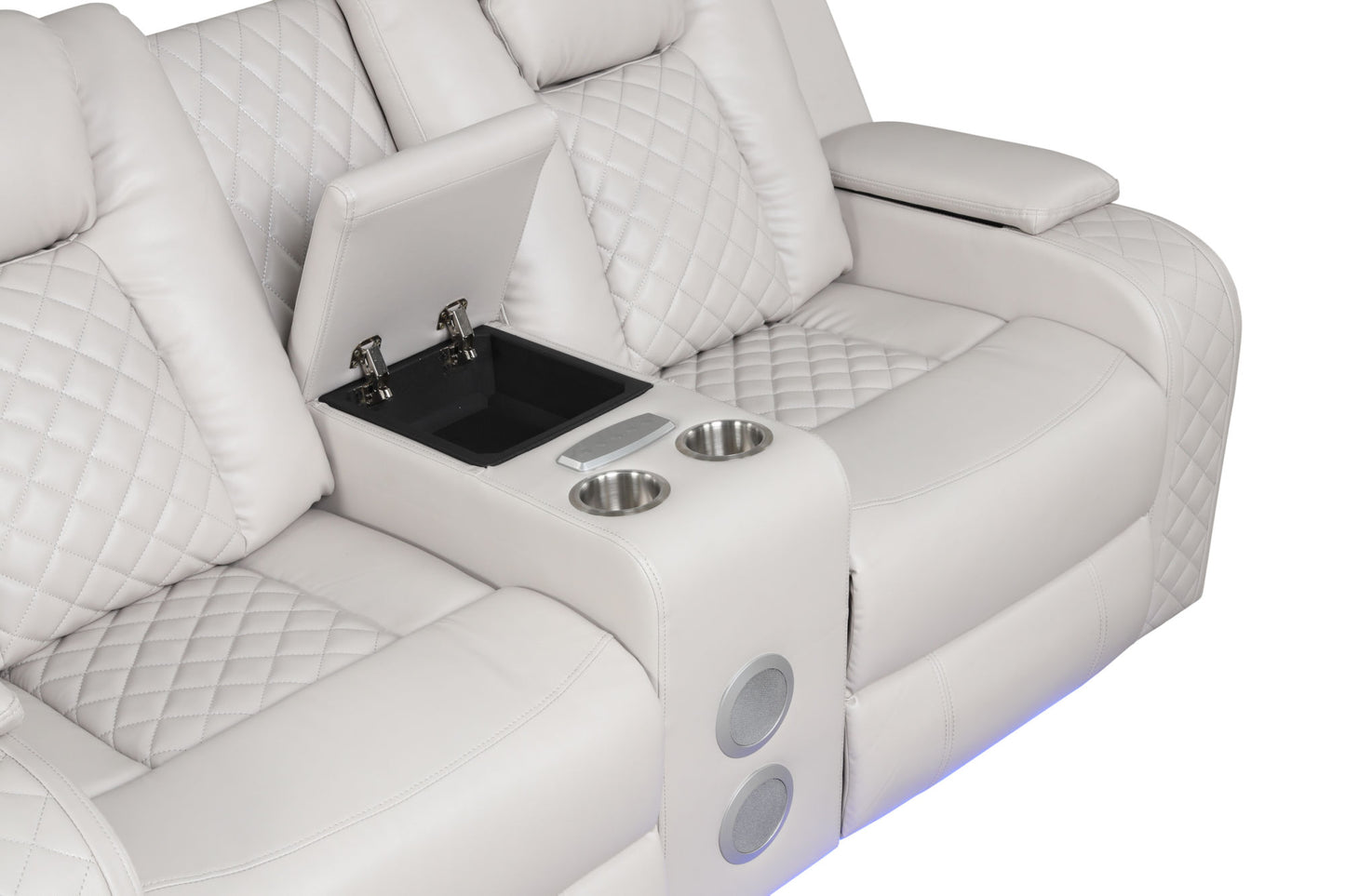 LED & Power Recliner 3 PC Living Room Set - Faux Leather in Ice