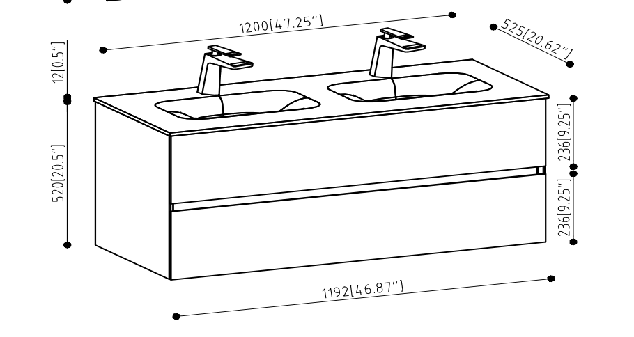47'' Wall Mounted Single Bathroom Vanity - Ash Gray with Matte Black Surface Top