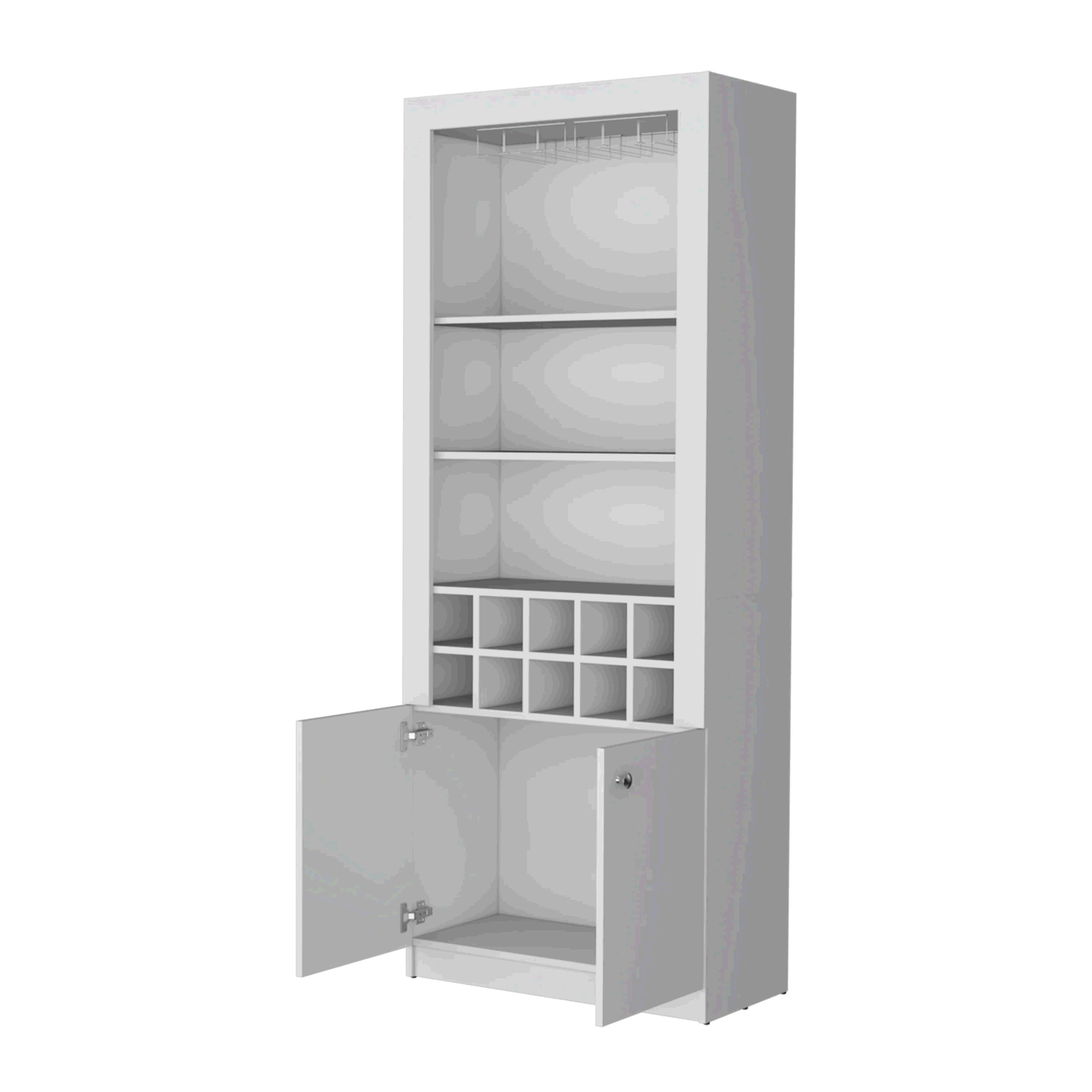 Mia White Bar Cabinet - Wine Storage & Three Shelves