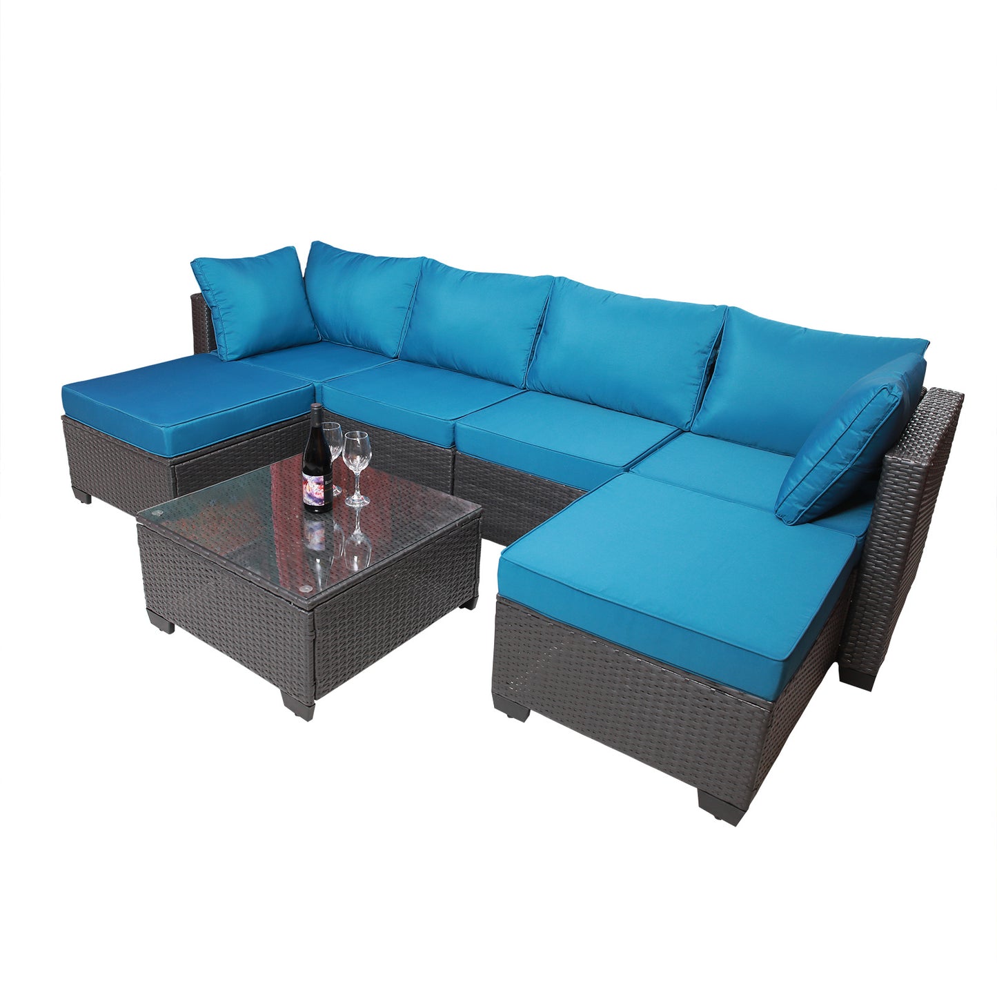7-Piece Outdoor Garden Patio Furniture - PE Rattan Wicker Sofa Set & Coffee Table