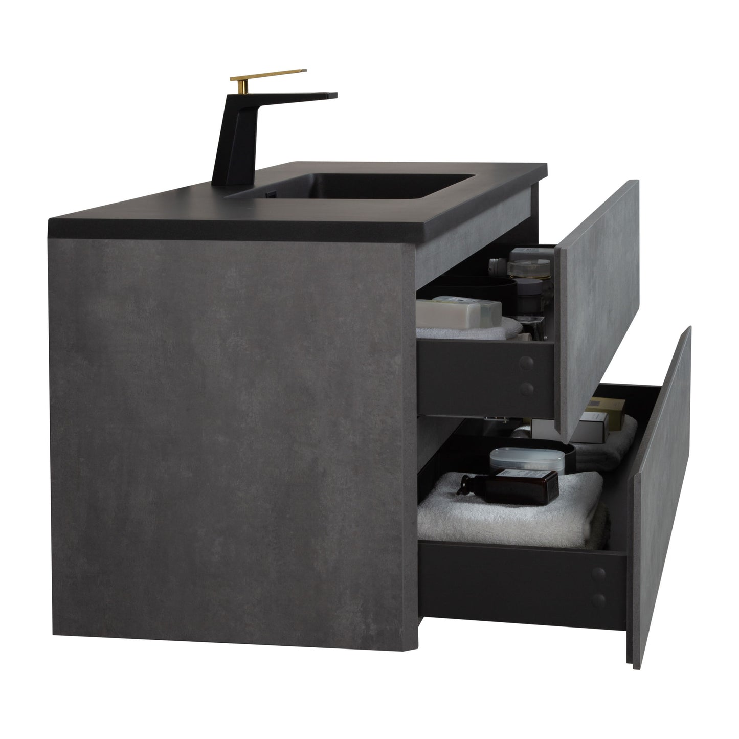 47'' Wall Mounted Single Bathroom Vanity - Ash Gray with Matte Black Surface Top