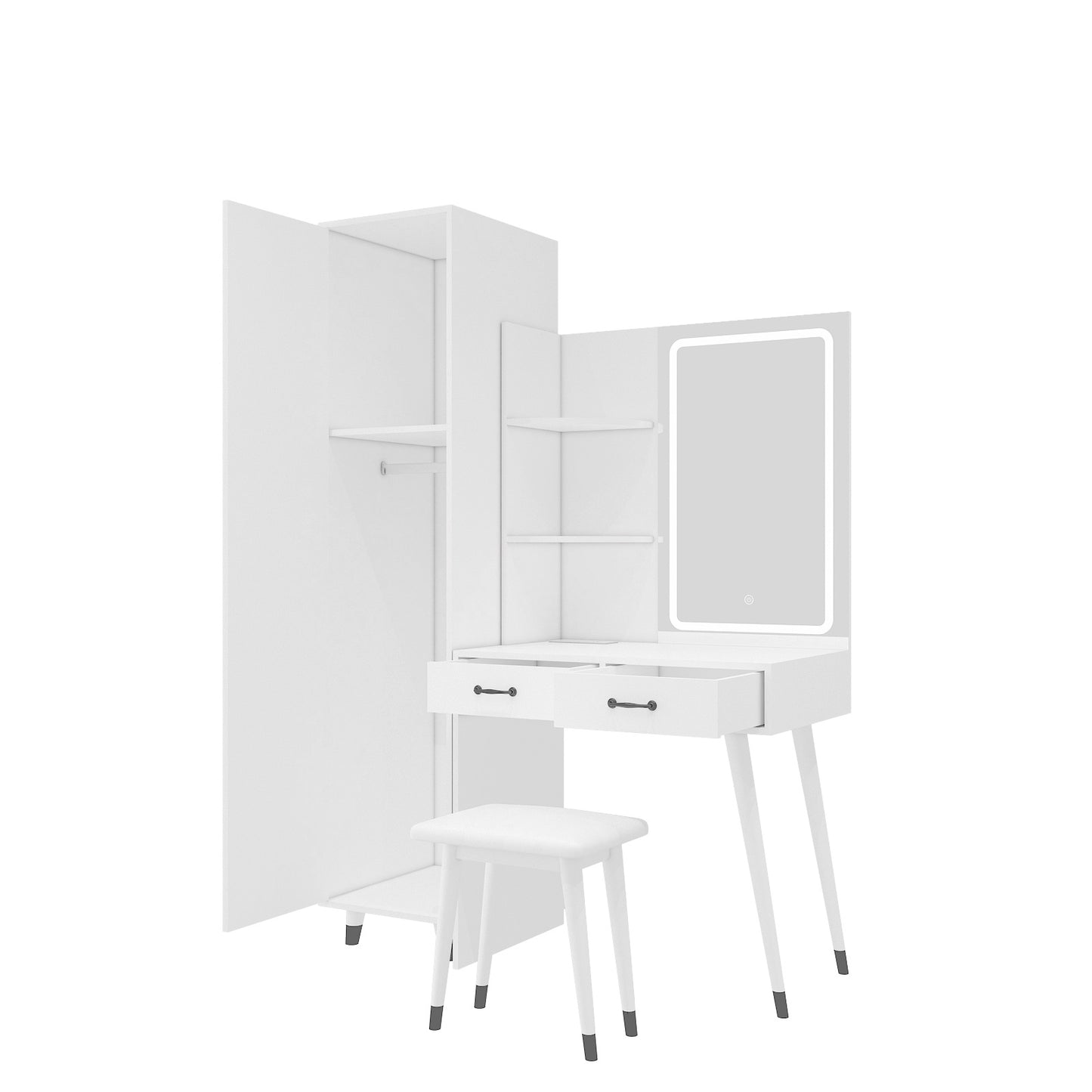 Makeup Vanity Table & Slim Armoire Wardrobe Set - White