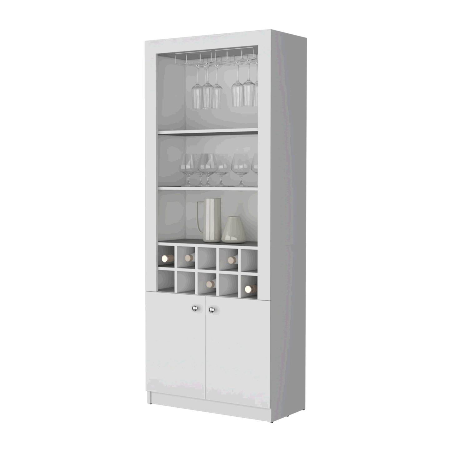 Mia White Bar Cabinet - Wine Storage & Three Shelves