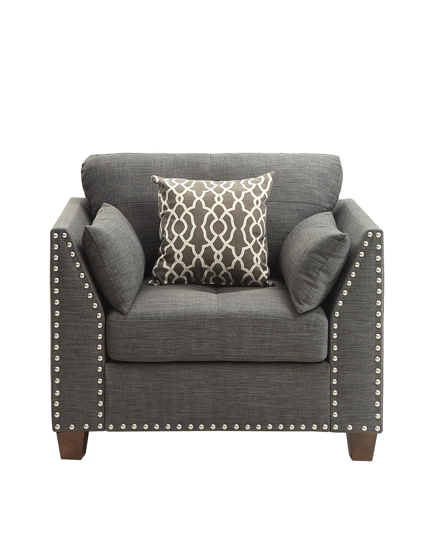 Accent Chair with 3 Pillows in a Light Charcoal Linen