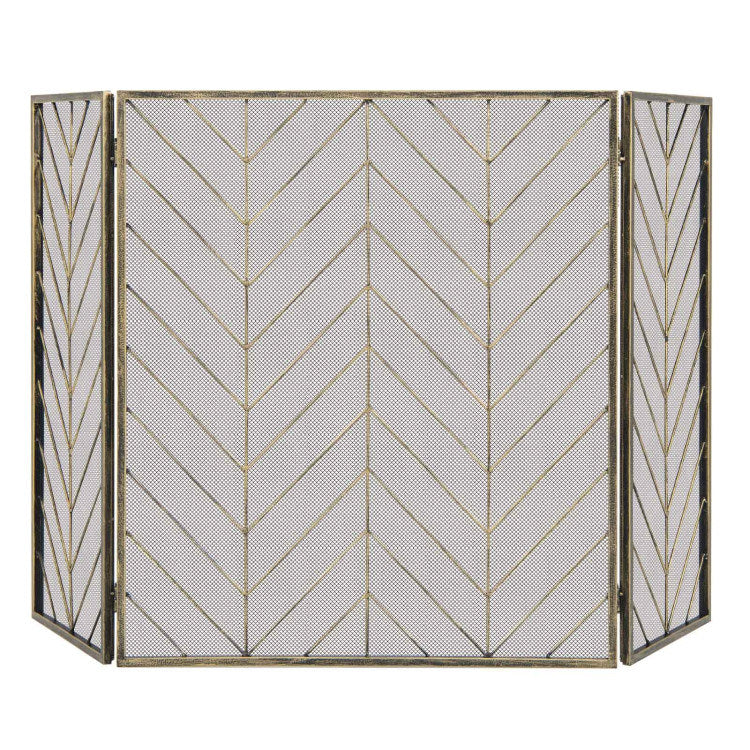 3-Panel Metal Foldable Fireplace Screen with Metal Mesh