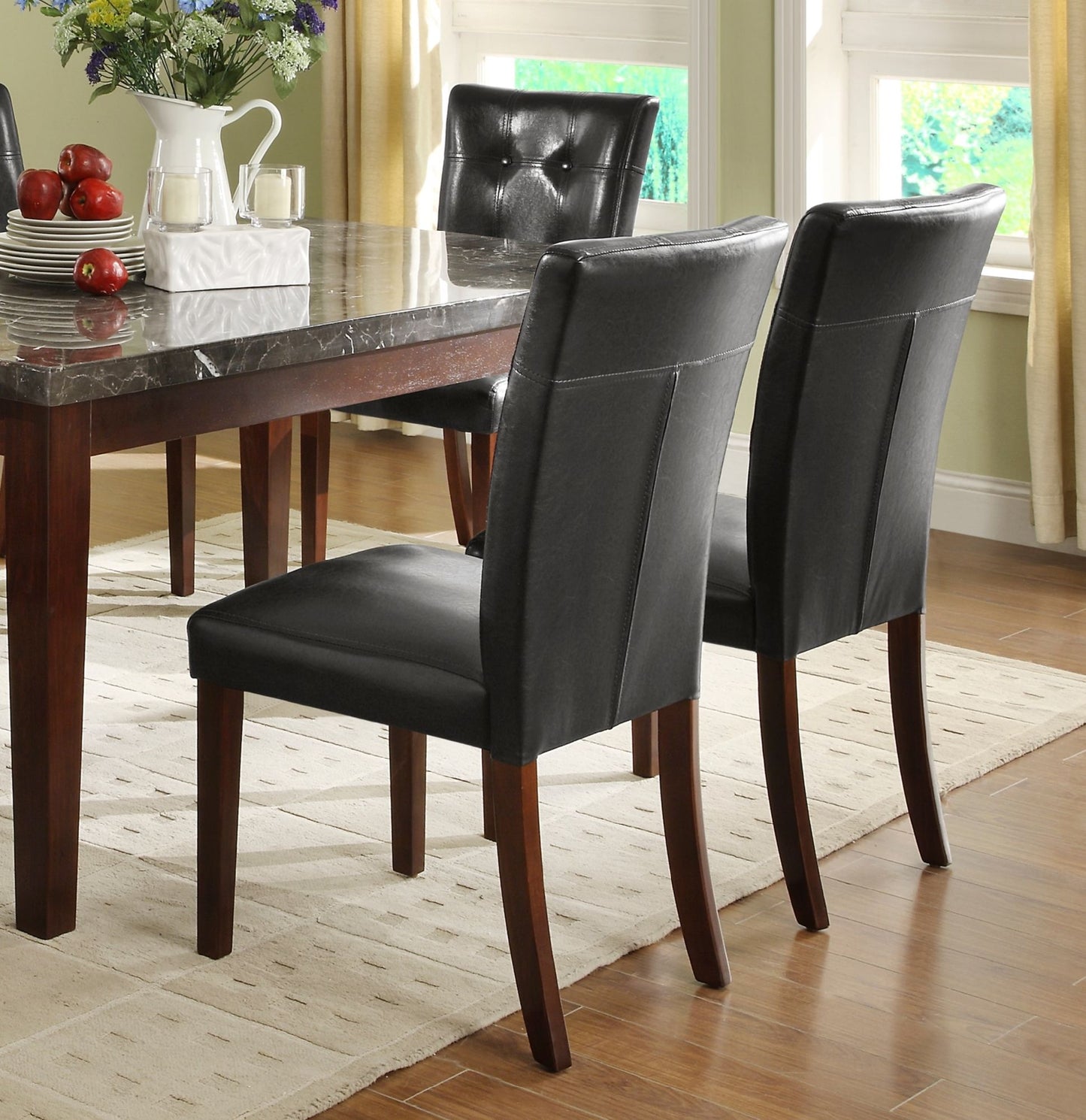 Dark Cherry 7pc Dining Set - Marble Top Table & Faux Leather Chairs