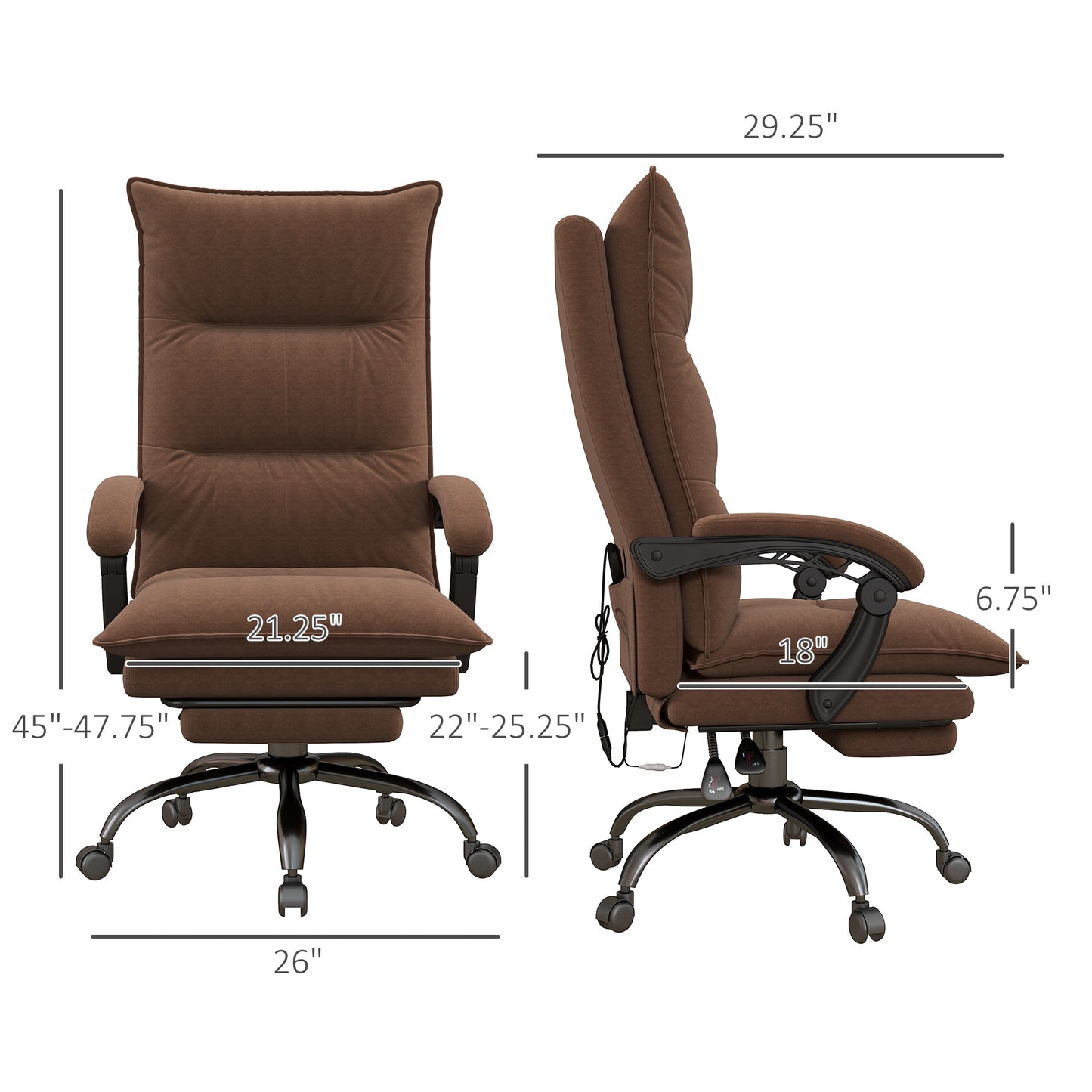 Microfiber Heated Massage Office Chair with Footrest & Armrest