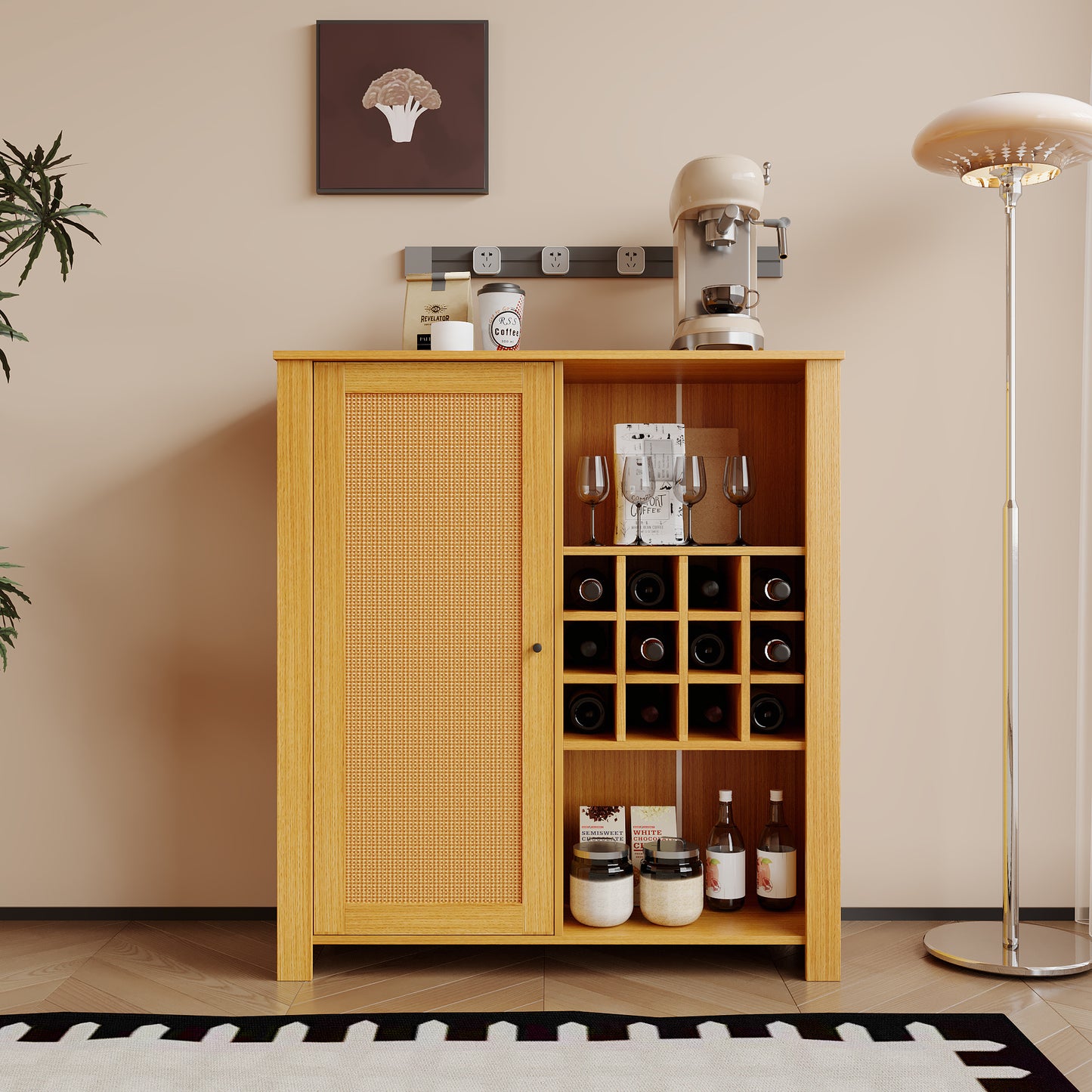 Rattan Storage Cabinet with Adjustable Shelves - Versatile Buffet & Bar
