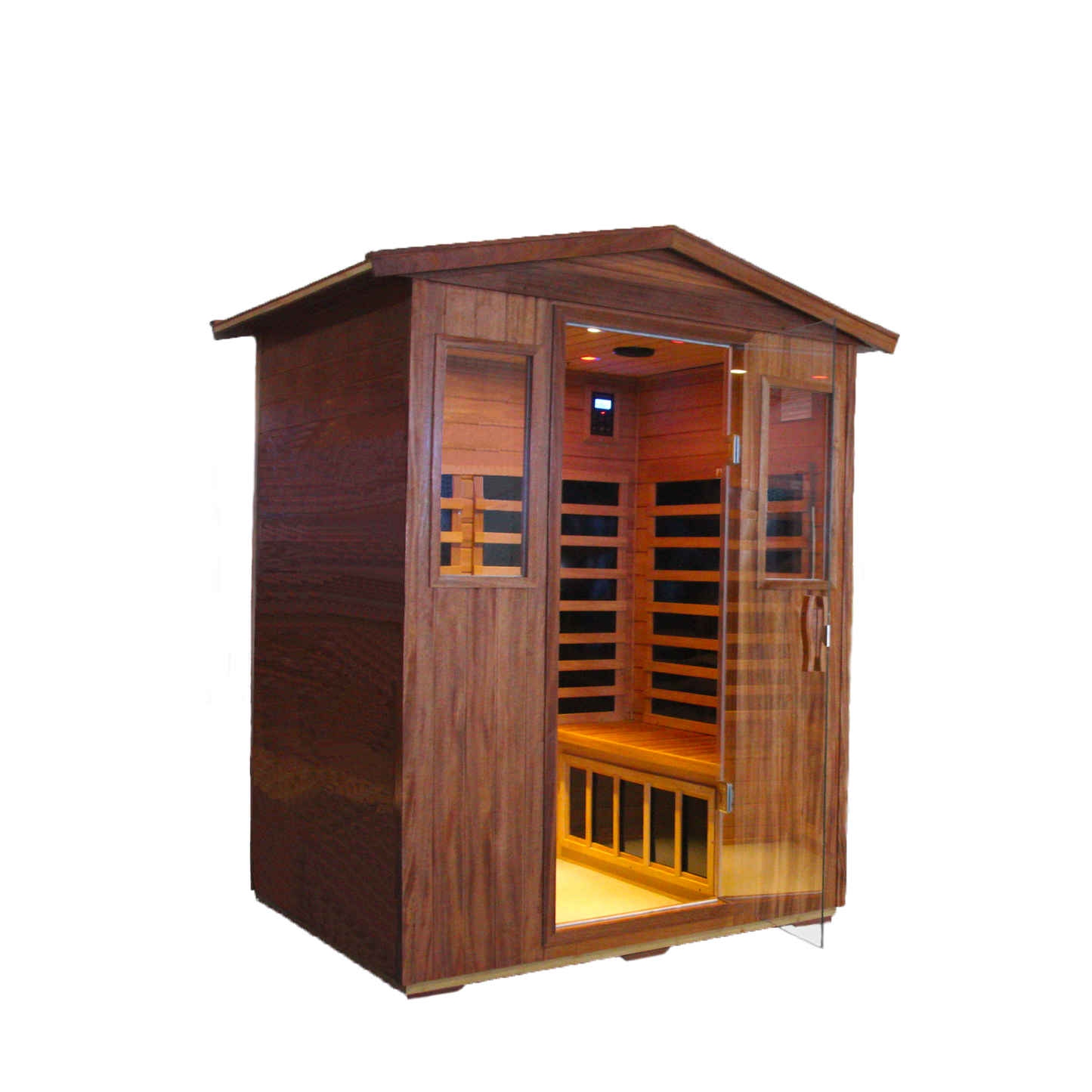 Four-Person Khaya Far-Infrared Outdoor Sauna Room - 6 Heating Panels, Bluetooth Audio