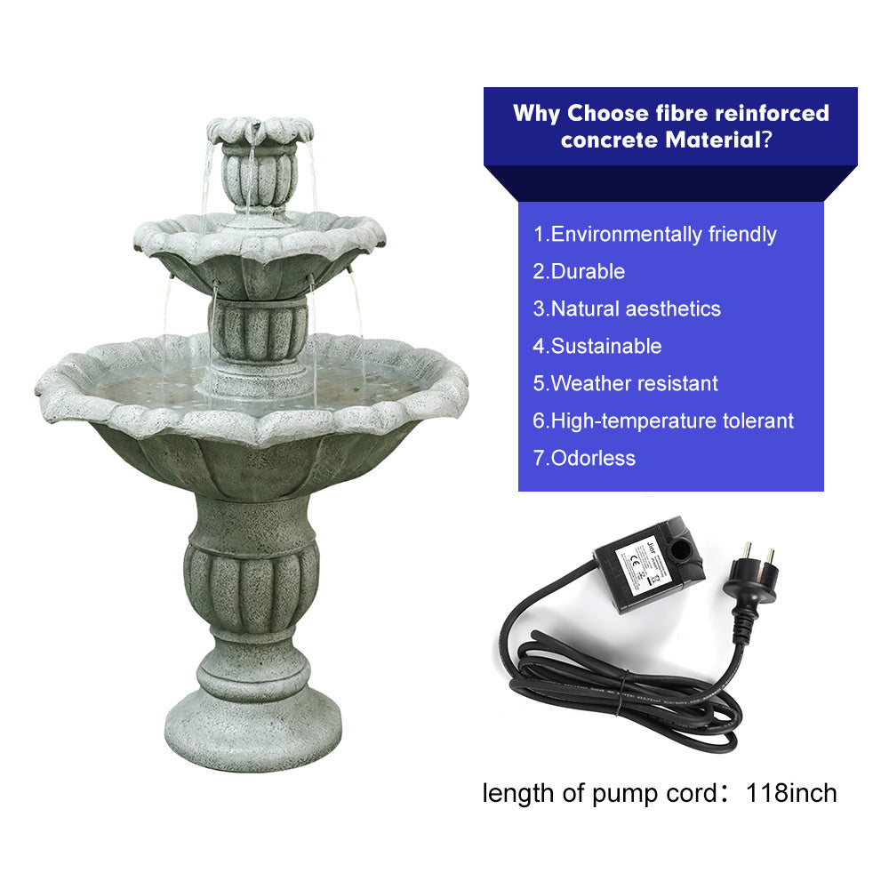39.3" Outdoor Concrete Floor Water Fountain - Submersible Electric Pump